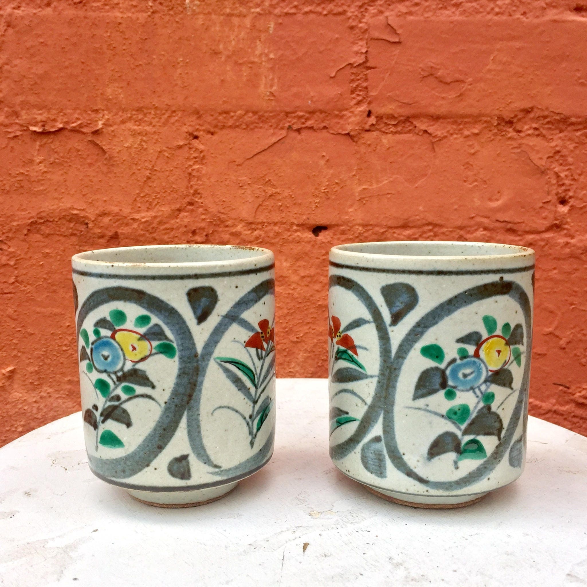 Vintage Japanese Tea Mugs | Japanese Sake Mugs | Vintage Stoneware | Made in Japan | Floral | Kitchenware | Glassware | Home Decor | Gift