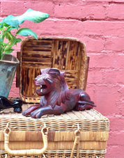 Carved Wooden Lion | Hand Carved Lion Figurine | Lion Statue | Wood Carving | Lion Sculpture | Vintage Decor | Asian Decor | Hand Crafted