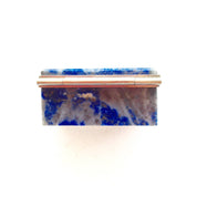 Blue Lapis Stone | Vintage Chile Lapis | Small Antique Box | Rectangular Stone Keepsake | Gold Lined Stone Box | Vintage Stone