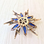 Vintage Art Deco Brooch | Sterling Silver Pin | Starburst Snowflake Shape | Blue Stones | Rhinestones | Silver Jewelry | Lightening Bolt