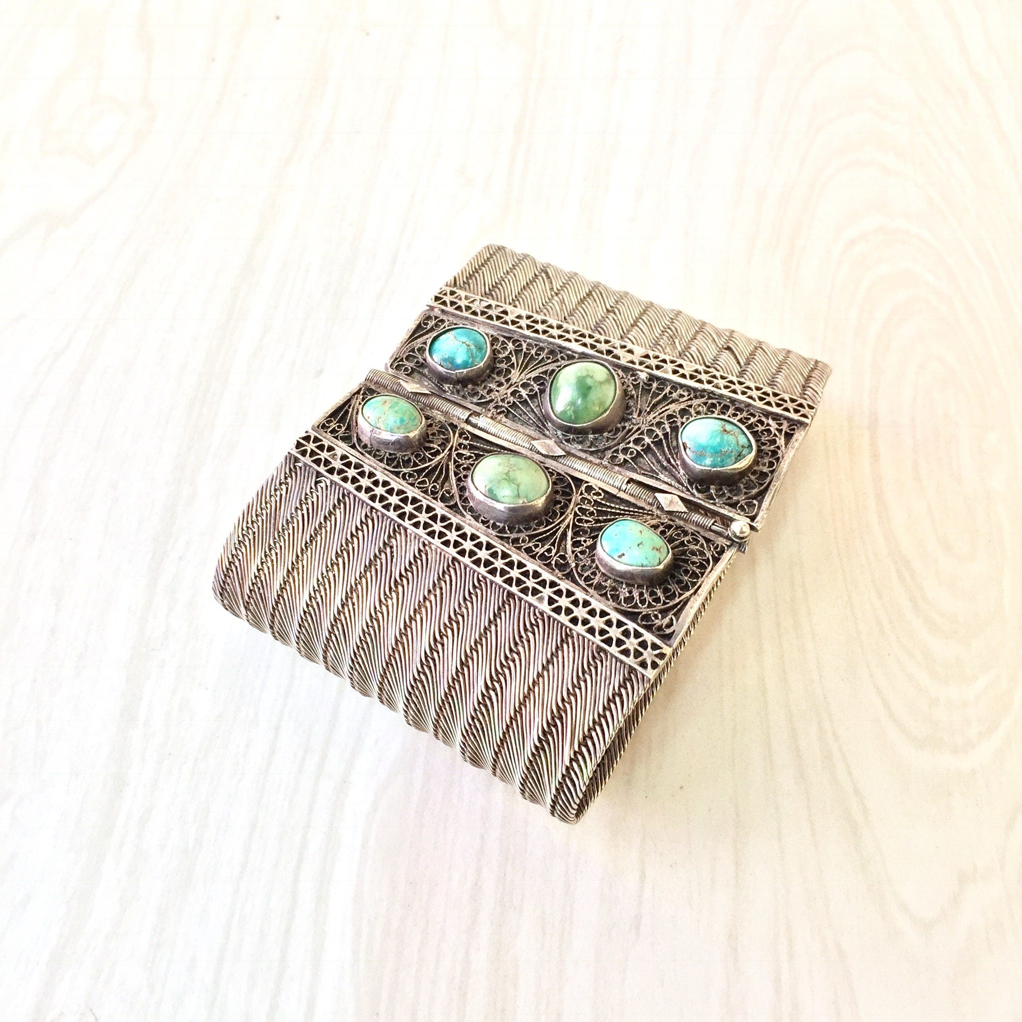 Middle Eastern Sterling Silver | Filagree Design | Turquoise Jewlery | Statement Bracelet | Sterling Silver | Ethnic Jewelry | Gift Idea