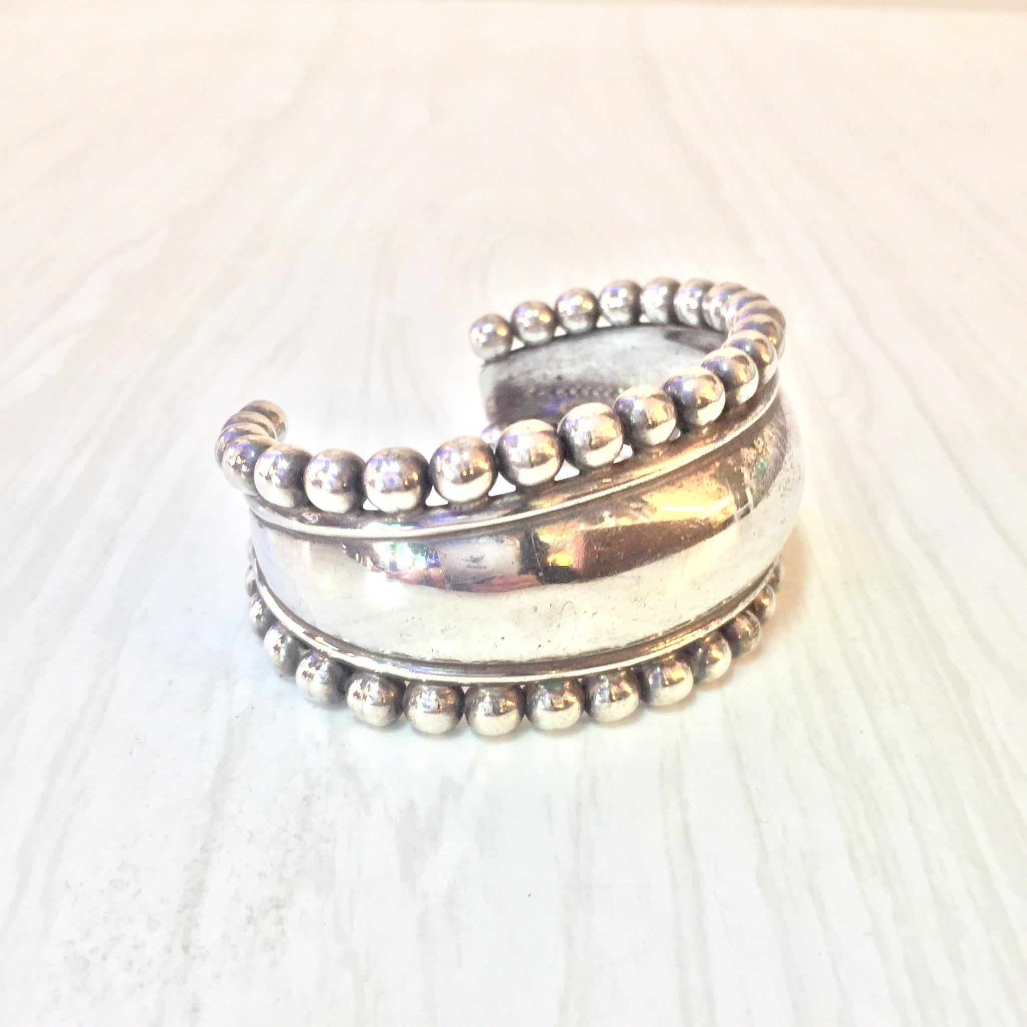 Beaded Sterling Silver Cuff Bracelet | Vintage Jewelry | Silver Jewelry | Cuff | Bangle | Minimalist Style | Gift For Her | Gift For Him