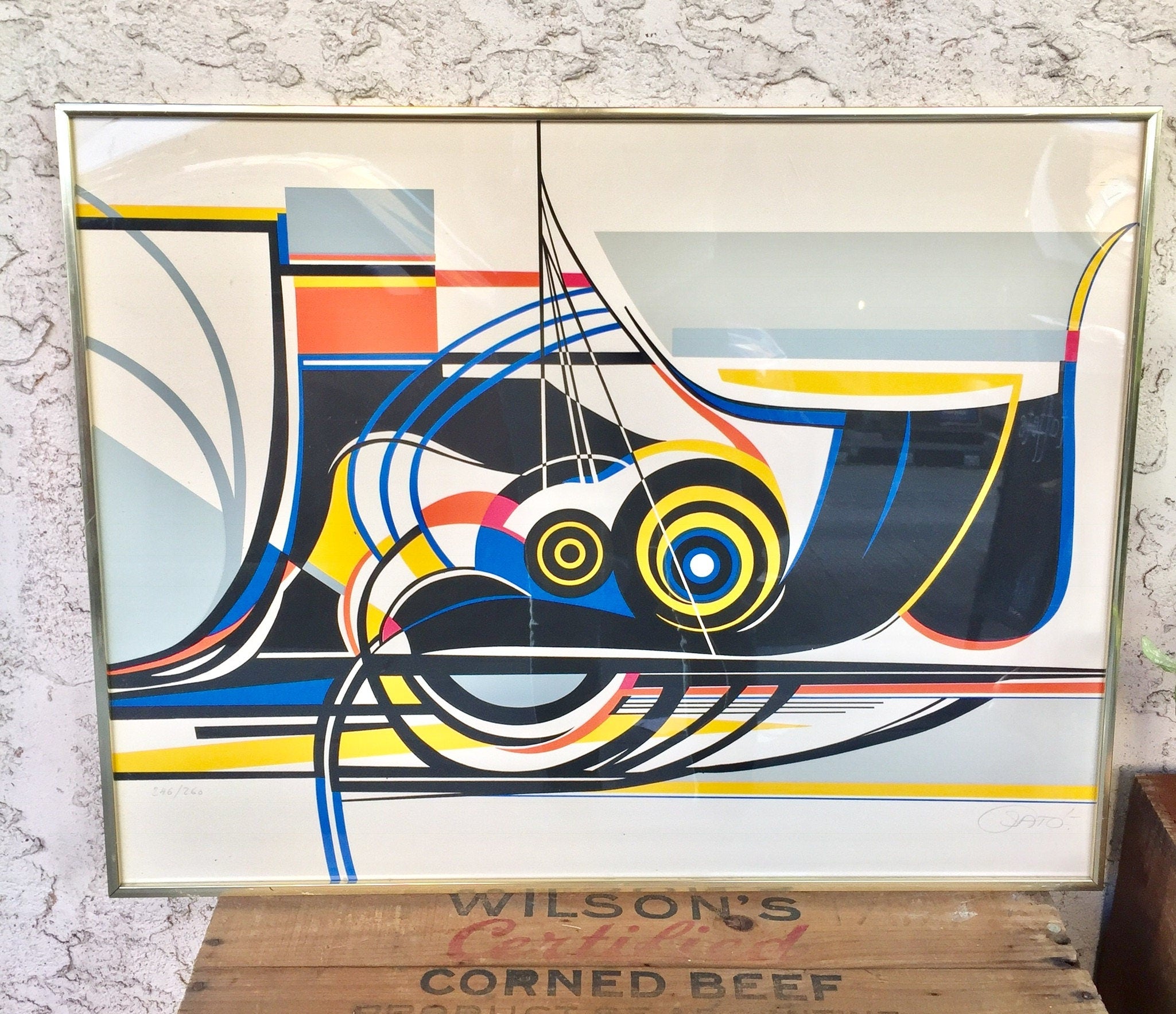 modern Art | 80's Fashion Lithography | Vintage Japanese Print Art | framed Art | Sato Signed Picture | lithograph | contemporary