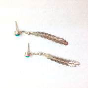 Vintage Silver Feather Earrings | Boho Feather Jewlery | Turquoise Stone Earrings | Southwestern Silver | Vintage Dangle Earrings