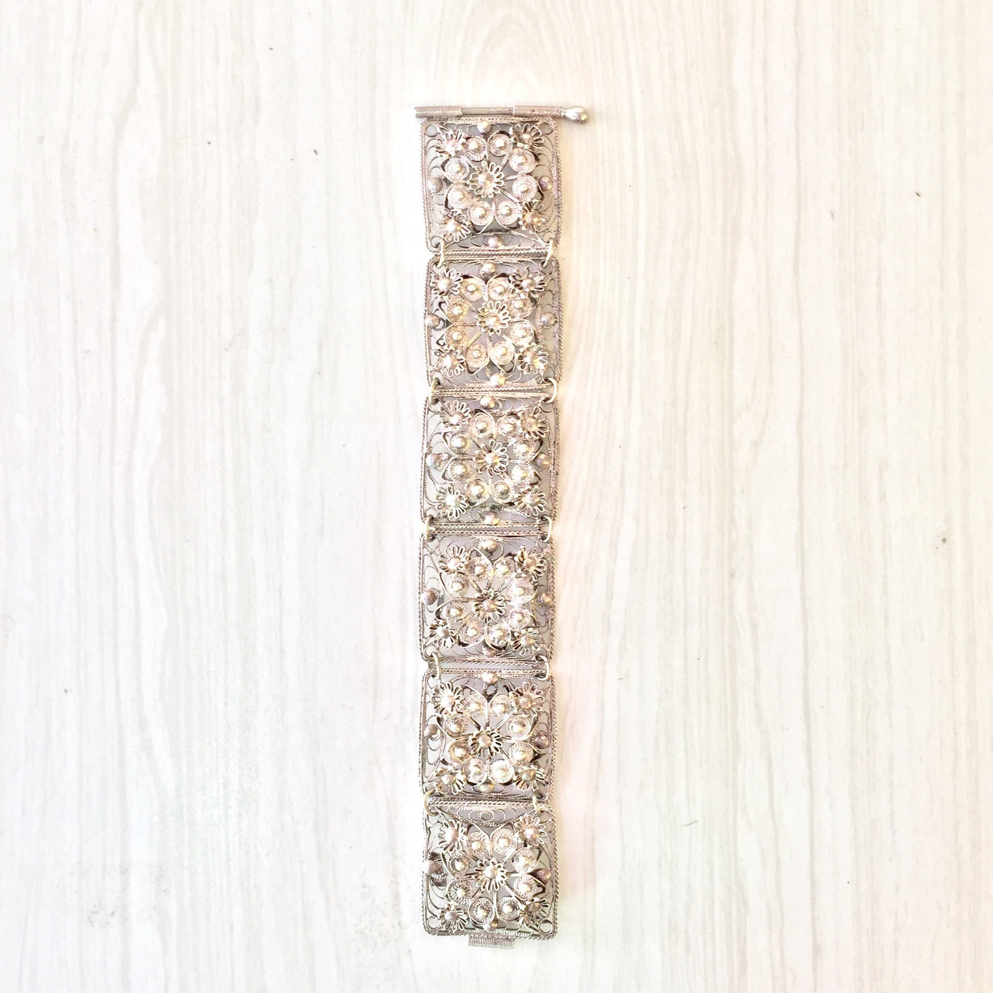 Vintage Sterling Silver Filagree Link Bracelet | Silver Jewelry | Floral Filagree | Flowers | Sterling Silver | 925 | Gift for Her | Holiday
