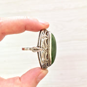 Sterling Silver Ring Jade | Jade cabochon | Jade Jewelry | Filagree | Vintage Ring | Jewelry | Gift for Her | Statement Ring