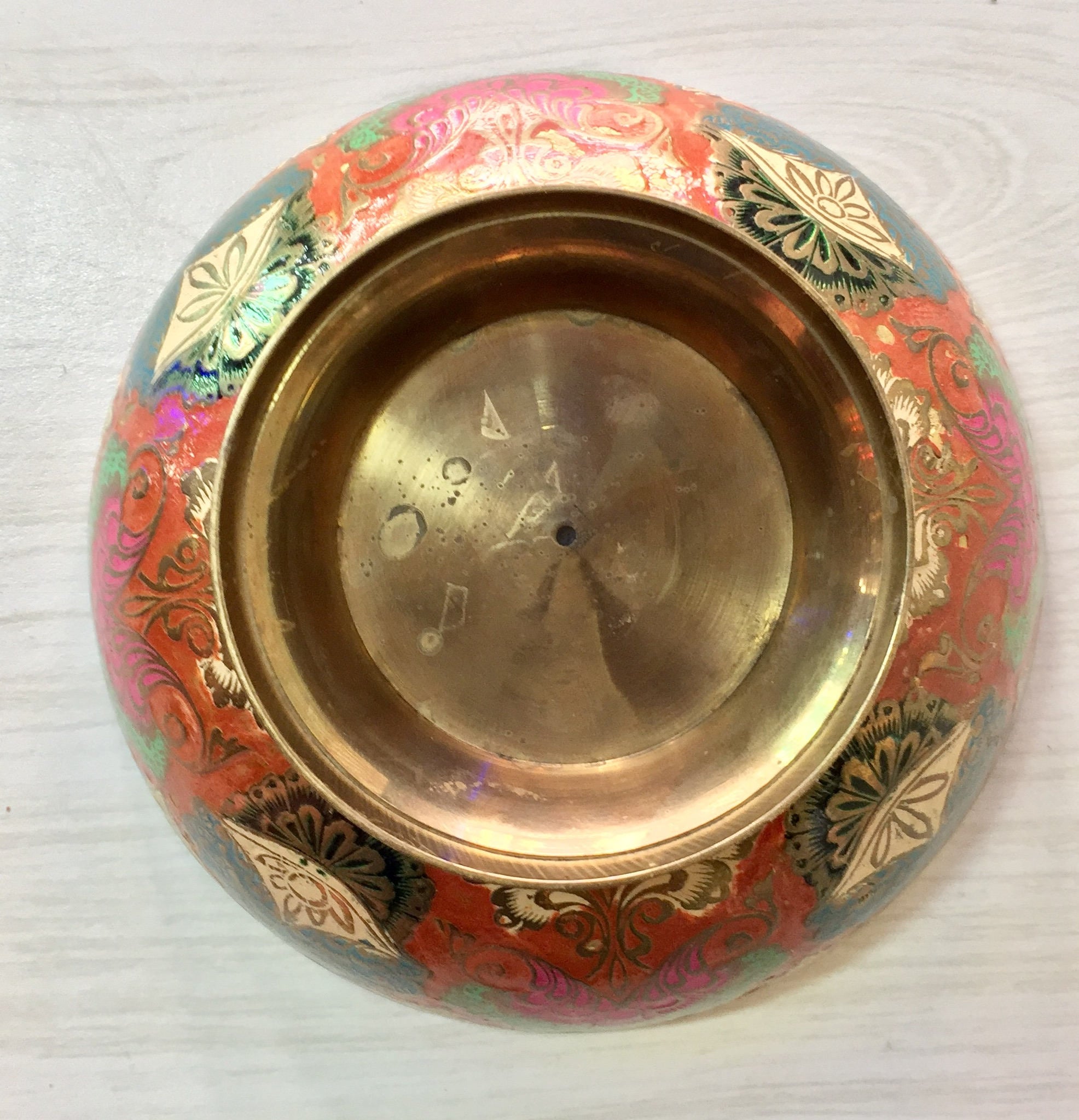 Indian Brass Enamel Bowl | Pedestal Bowl | Made in India | Enameled Bowl | Home Decor | Housewarming Gift | Boho Decor | Decorative Bowl