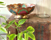 Indian Brass Enamel Bowl | Pedestal Bowl | Made in India | Enameled Bowl | Home Decor | Housewarming Gift | Boho Decor | Decorative Bowl