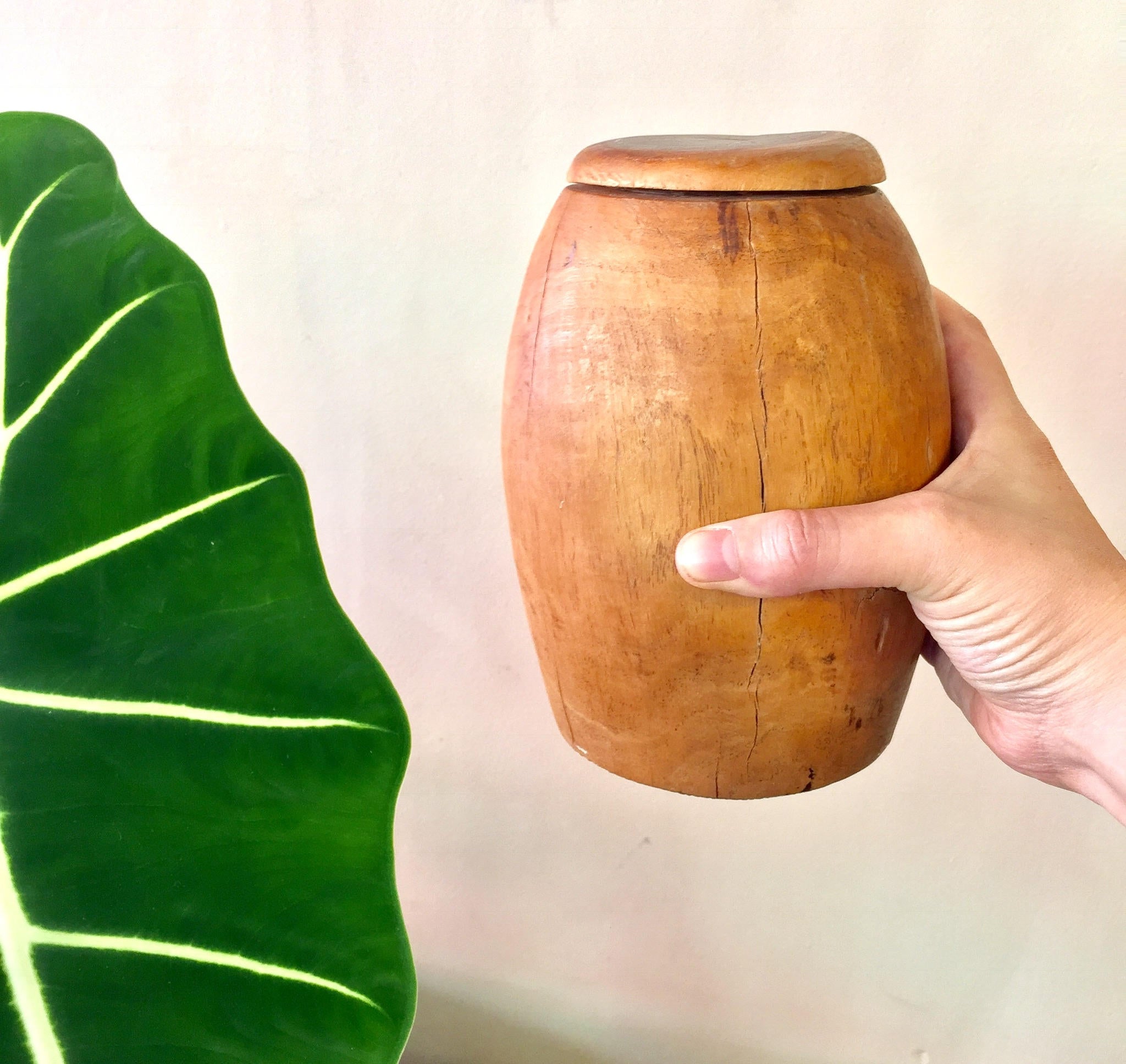 Hollow Wooden Form | Hand Carved Wooden Vessel | Lidded Wooden Jar | Vintage Home Decor | Bohemian Home | Holiday Gift Idea | Carved Wood
