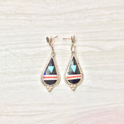 Southwest Sterling Silver Earrings | Inlaid Natural Stones | Dangle Earrings | Multi Stone Earrings | Genuine Stones | Southwestern Style