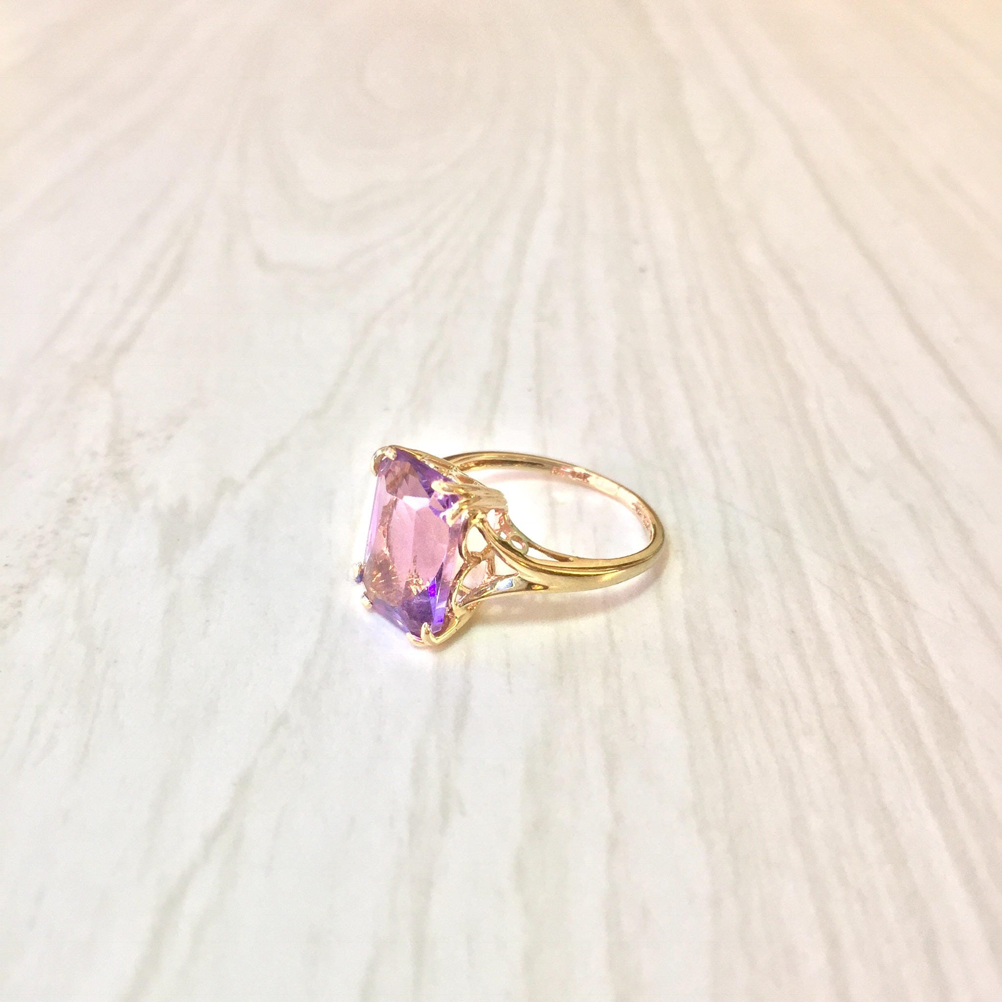 14 Karat Gold Amethyst Ring | Amethyst Jewelry | Gold | 14K | Emerald Cut Amethyst | Engagement Ring | Statement Ring | Precious Stones |