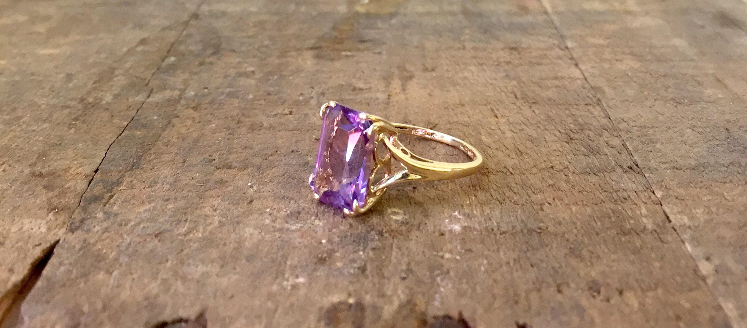 14 Karat Gold Amethyst Ring | Amethyst Jewelry | Gold | 14K | Emerald Cut Amethyst | Engagement Ring | Statement Ring | Precious Stones |