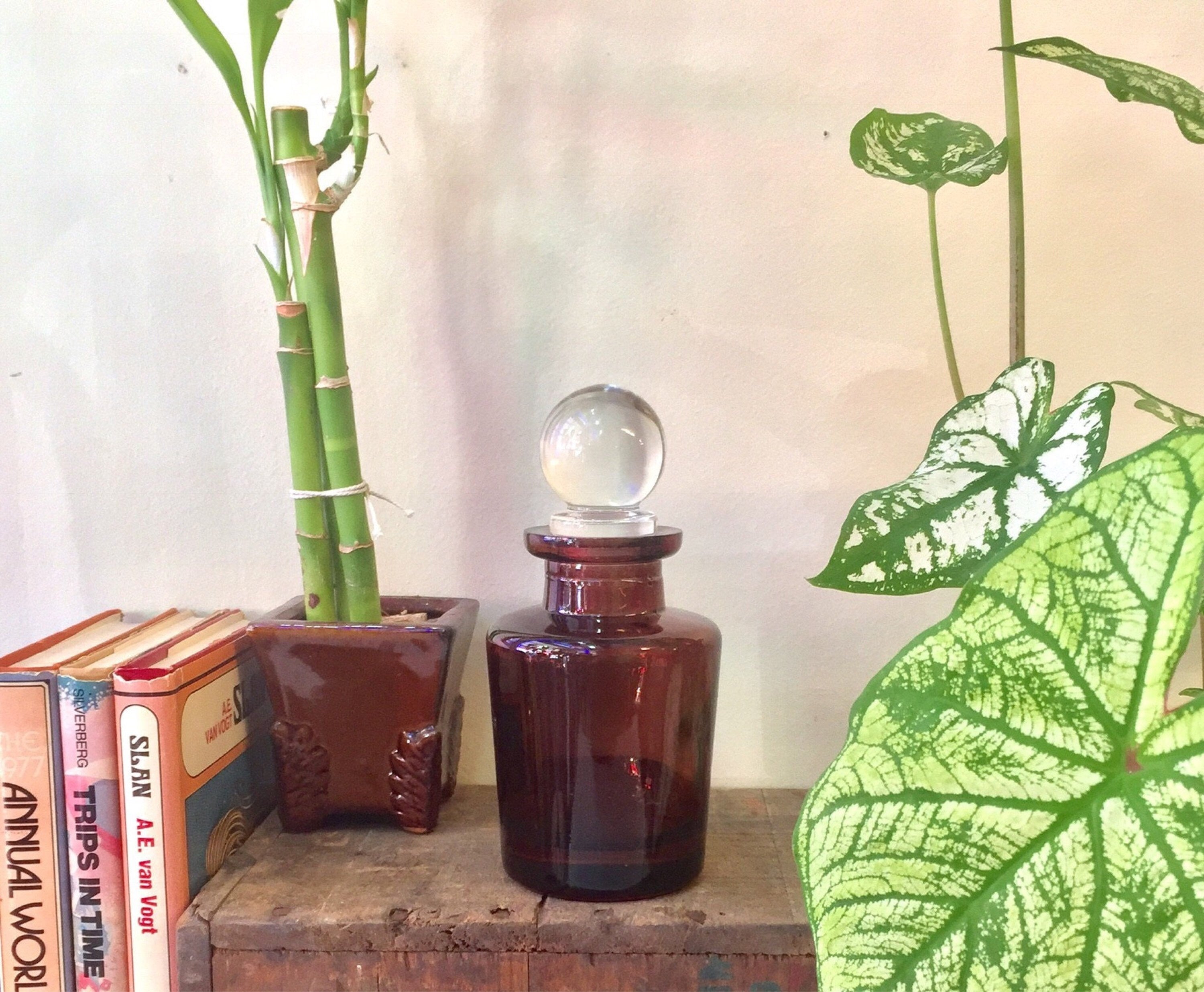 Vintage Brown Bottle, Apothecary Bottle, Bottle with Stopper, Brown Bottle, Glass Bottle, Small, Apothecary Jar, Amber Glass, Glassware,