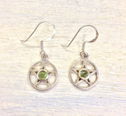 Vintage Silver Earrings, Pentagram Earrings, Peridot Jewelry, Vintage Jewelry, Sterling Silver, Statement Jewelry, Green Jewelry, Stars