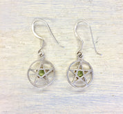 Vintage Silver Earrings, Pentagram Earrings, Peridot Jewelry, Vintage Jewelry, Sterling Silver, Statement Jewelry, Green Jewelry, Stars