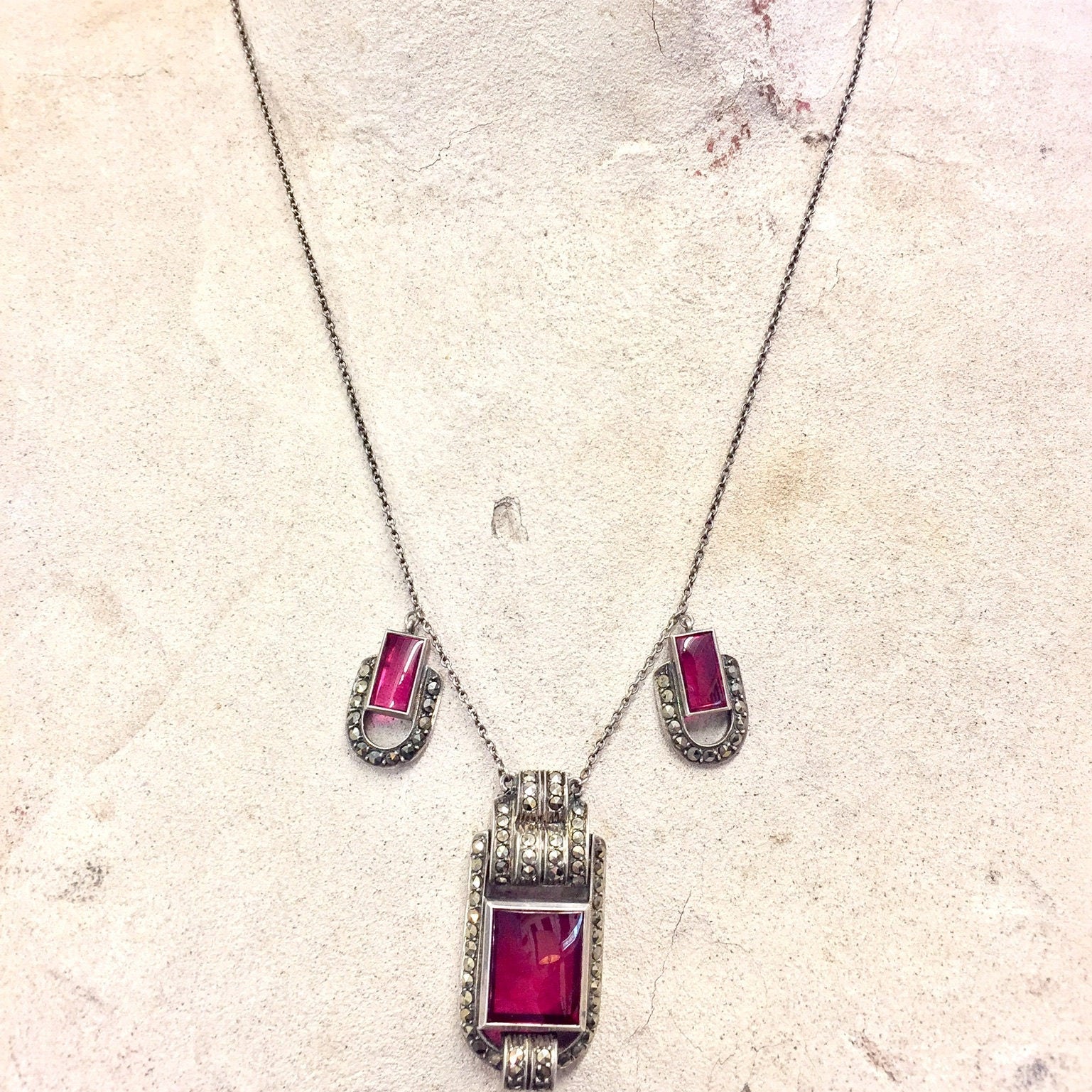 Sterling Silver Jewelry | Vintage Jewelry | Marcasite Jewelry | Antique Jewelry | Vintage Necklace | Marcasite Necklace | Ruby Necklace
