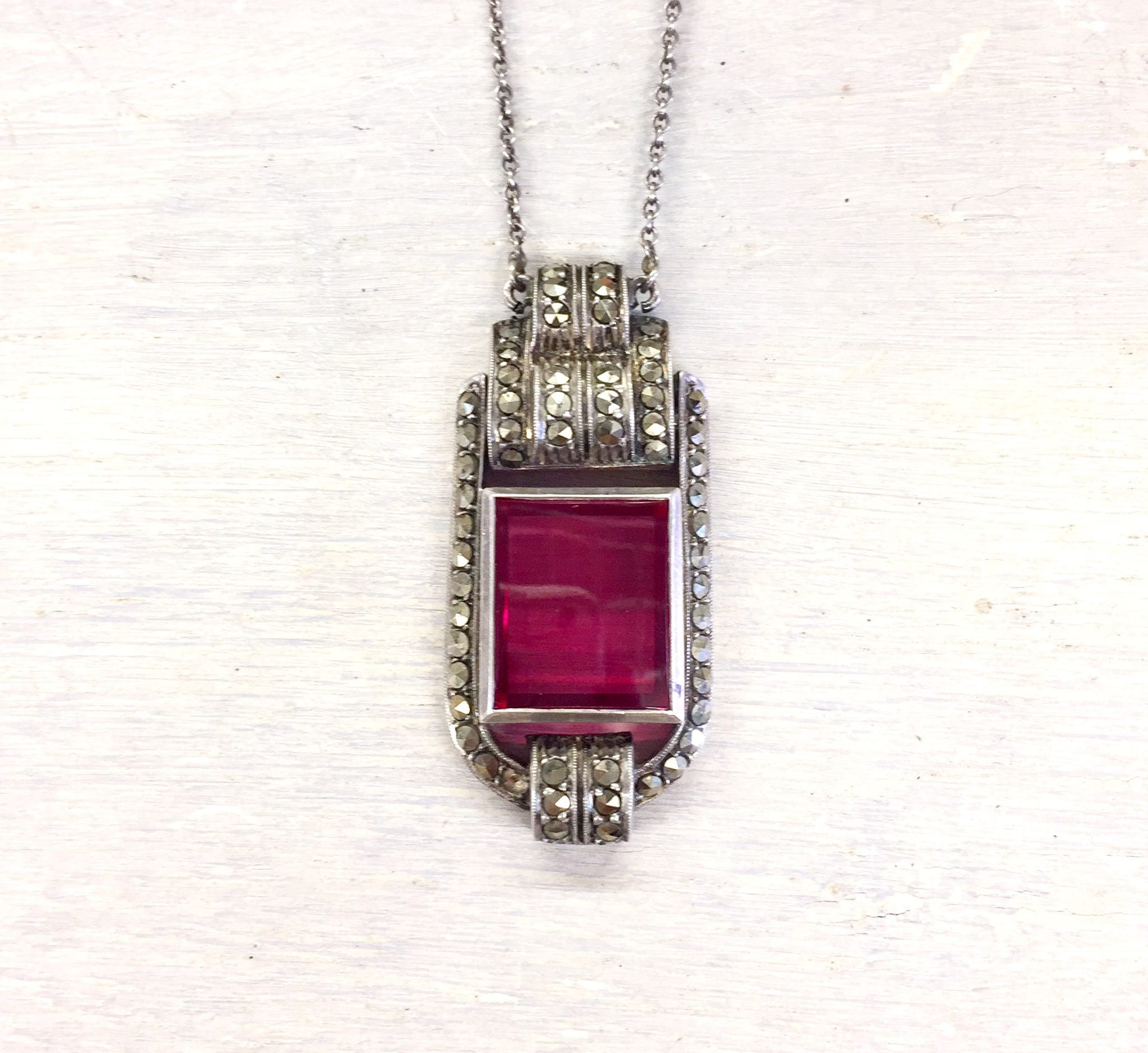 Sterling Silver Jewelry | Vintage Jewelry | Marcasite Jewelry | Antique Jewelry | Vintage Necklace | Marcasite Necklace | Ruby Necklace