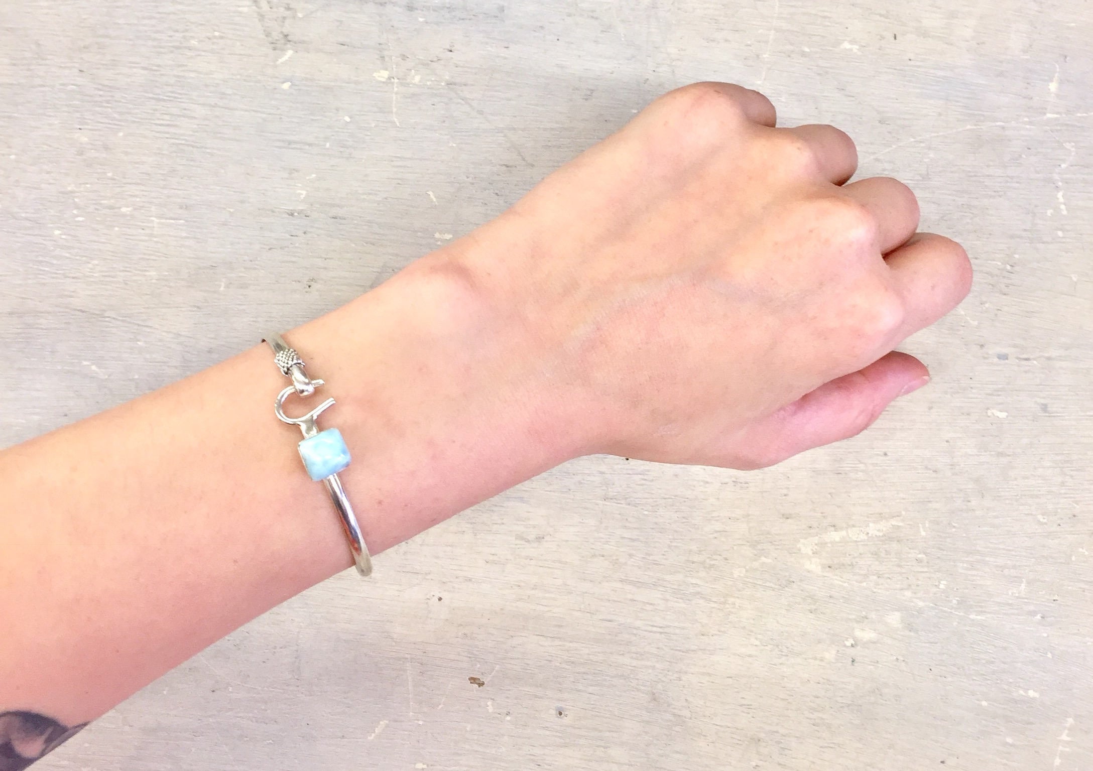 Silver Jewelry | Silver Bracelet | Blue Agate| Light Blue Stone | Natural Stone | Vintage Jewelry | Vintage Bracelet | Sterling Silver
