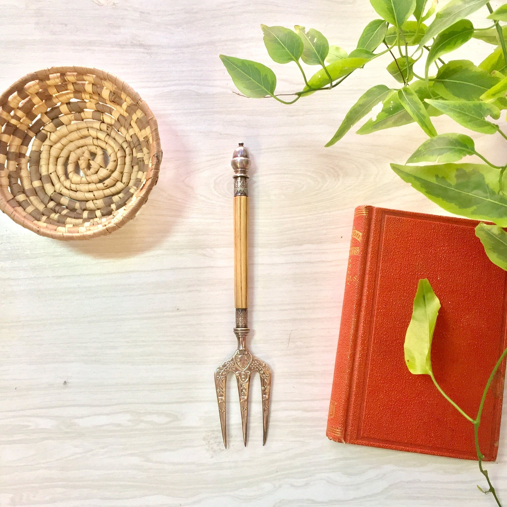 Victorian Bread Fork | Antique Serving Fork | Bone Handle | Engraved Design | Toast Fork | Antique Silverware | Victorian Silverware |