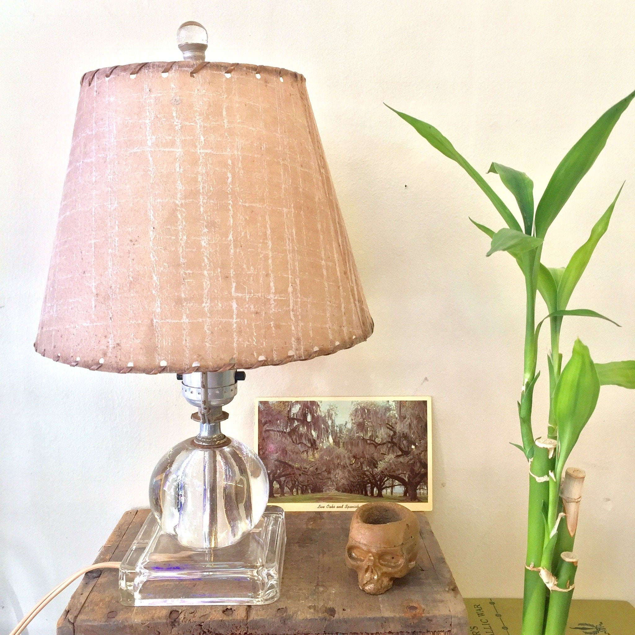 Vintage Desk Lamp | Small Bedside Table Lamp | Lighting | Glass Base | Working Lamp | Lampshade | Table Lamp | MCM Lighting | Gift Idea