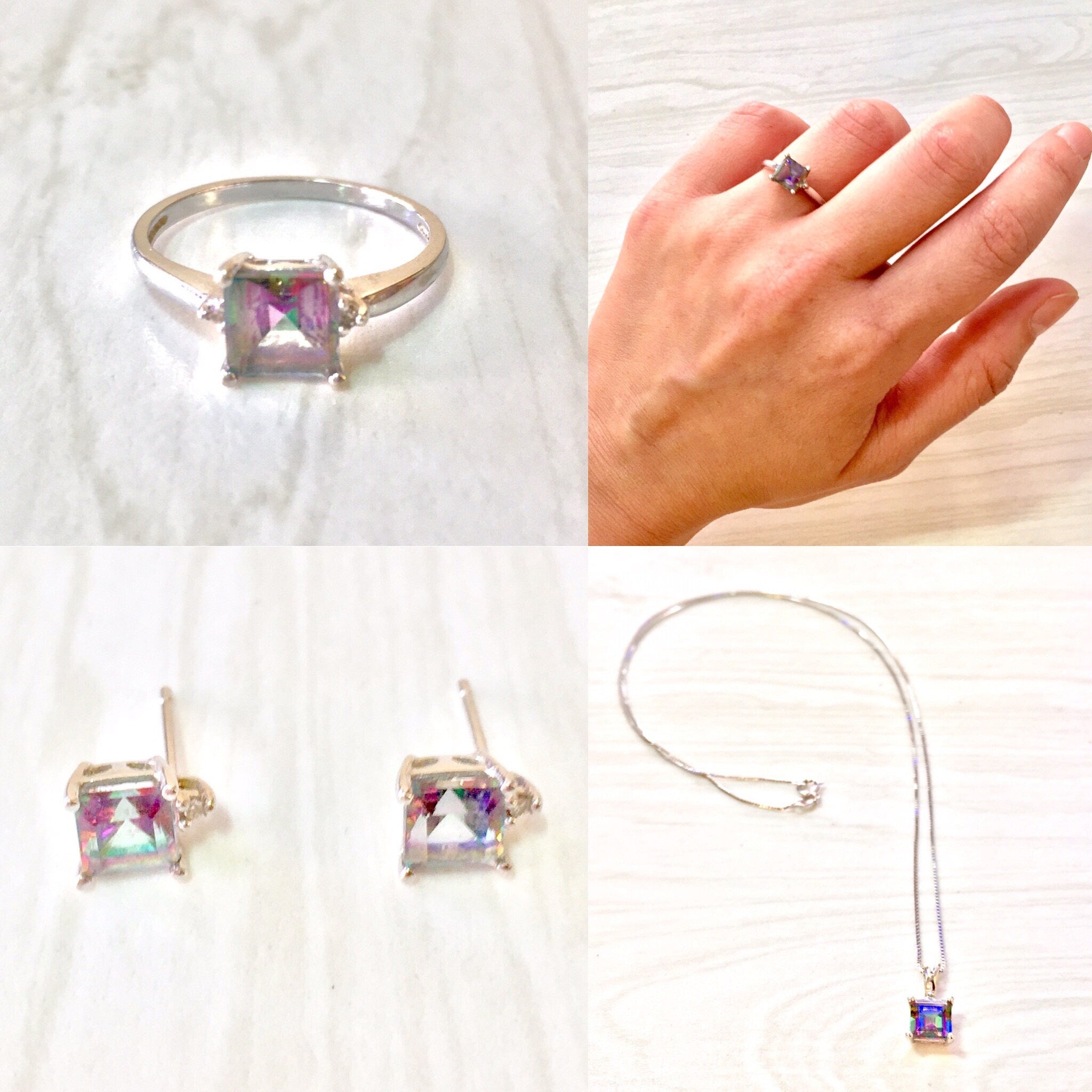 Alexandrite and 10 Karat White Gold Suite Set | Alexandrite Jewelry | 10K White Gold | Suite Set Jewelry | Ring | Earrings | Necklace | Gift