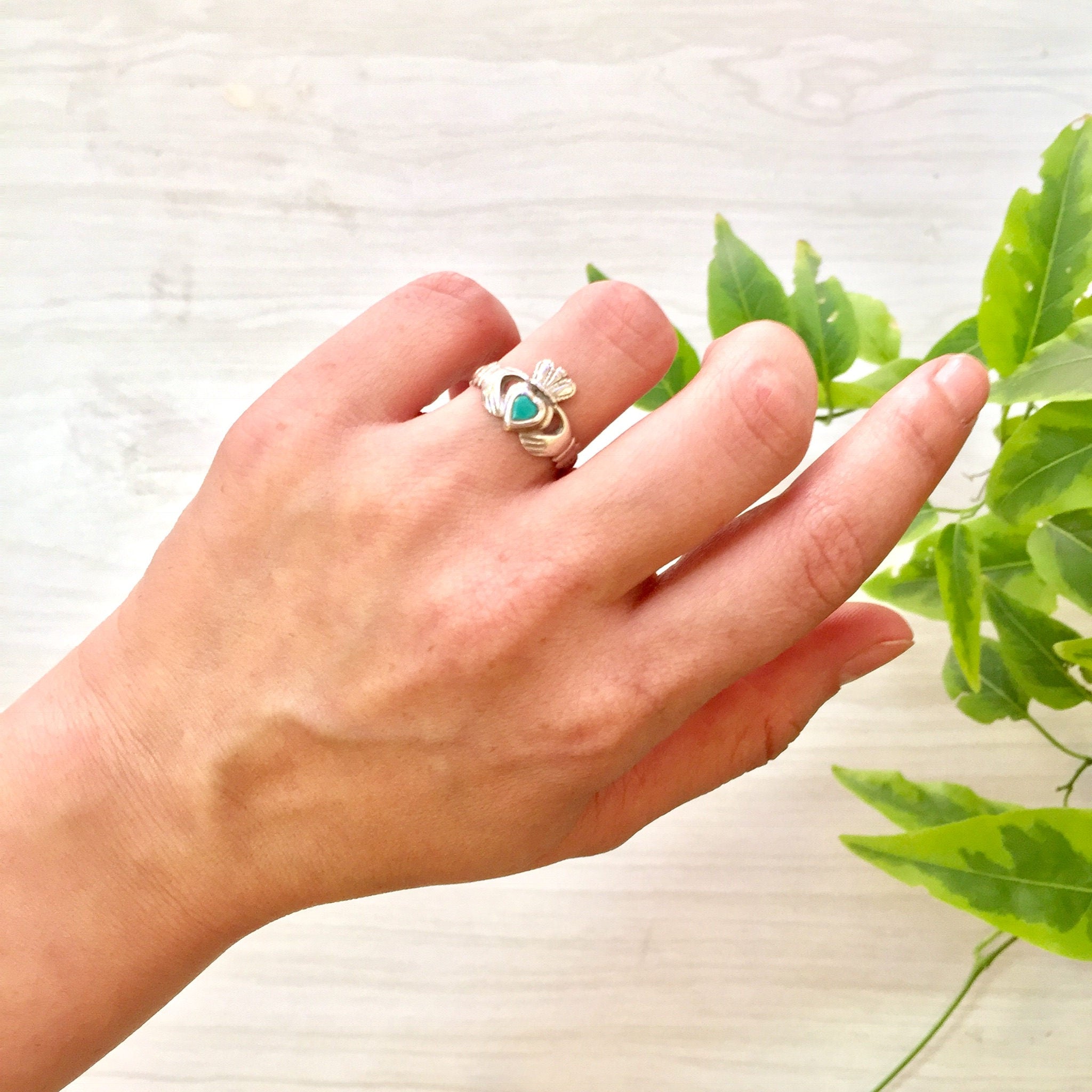 Sterling Silver Claddagh Ring | Vintage Jewelry | Vintage Silver Ring | Celtic Jewelry | Blue Stone | Aqua Stone | Gift for Her | Heart Ring