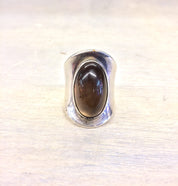 Vintage Silver Ring, Sterling Silver, Smokey Quartz, Cabochon Stone, Brown Stone, Vintage Jewelry, Quartz Jewelry, Brown Jewelry, Statement