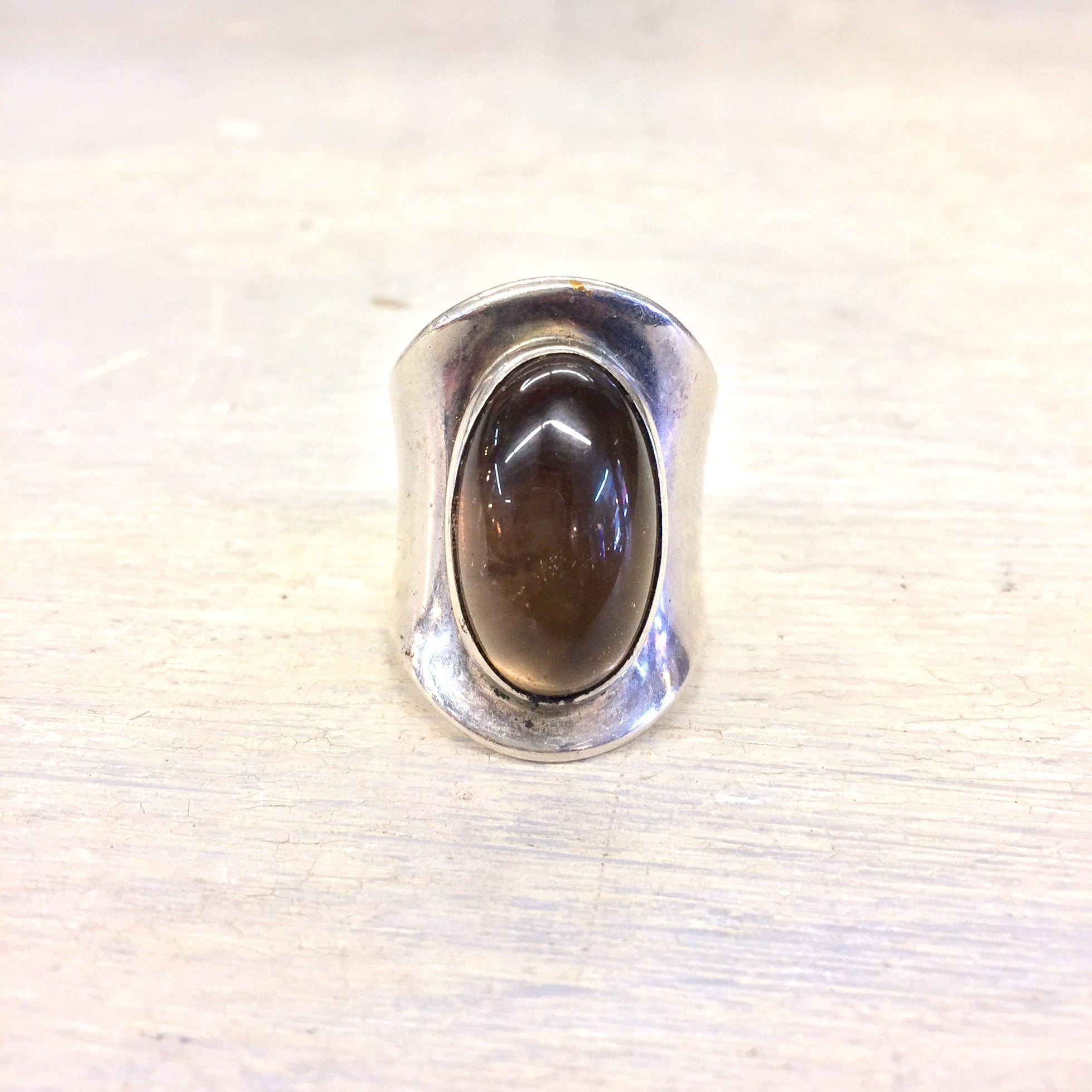Vintage Silver Ring, Sterling Silver, Smokey Quartz, Cabochon Stone, Brown Stone, Vintage Jewelry, Quartz Jewelry, Brown Jewelry, Statement