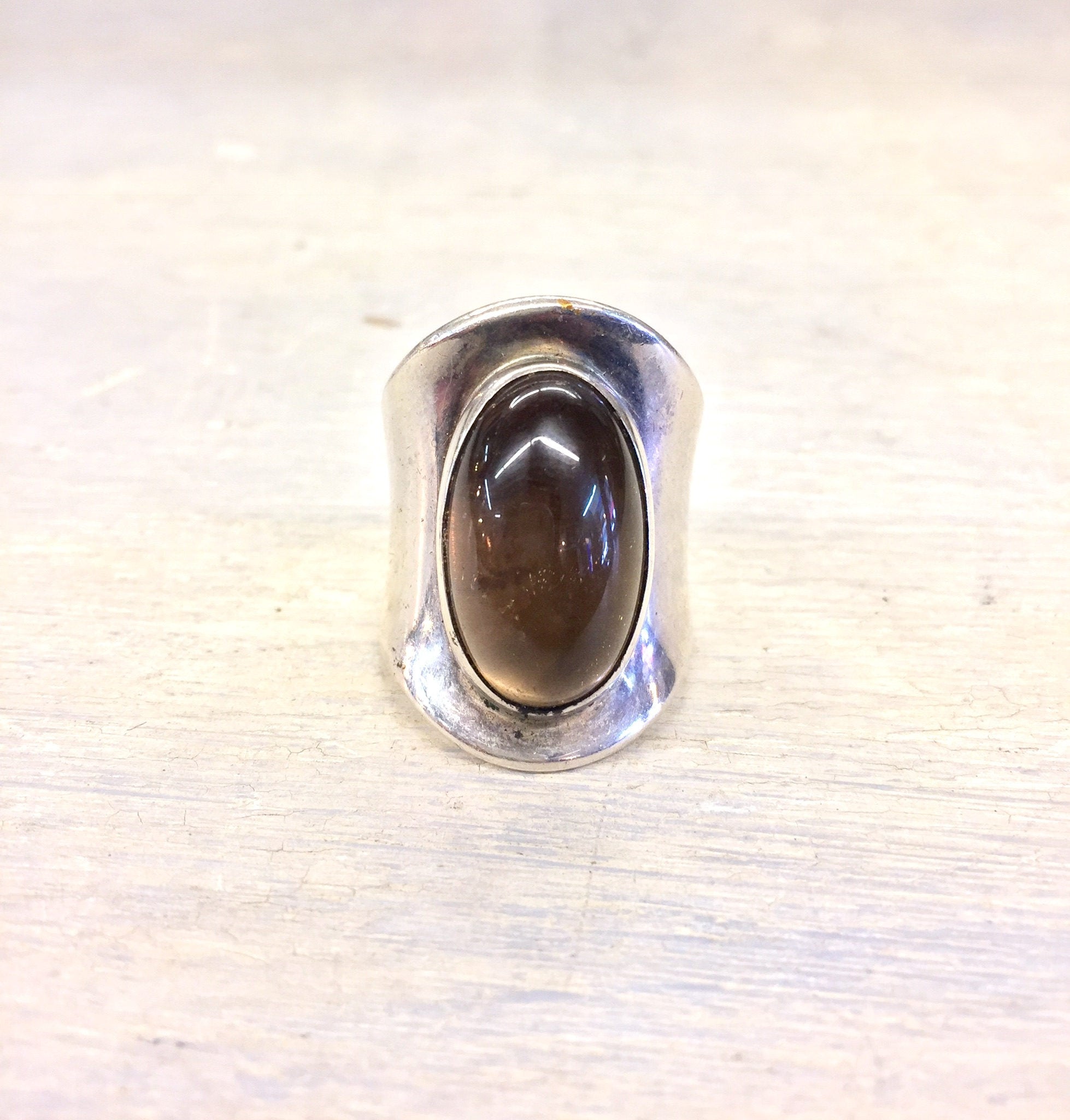 Vintage Silver Ring, Sterling Silver, Smokey Quartz, Cabochon Stone, Brown Stone, Vintage Jewelry, Quartz Jewelry, Brown Jewelry, Statement