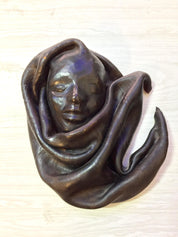 Haitian Sculptured Leather Molding | Vintage Leather Mask | Woman's Face | Tribal Ethnic Leather Tooled Mask | Dark Leather Wall Mask | Home