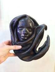 Haitian Sculptured Leather Molding | Vintage Leather Mask | Woman's Face | Tribal Ethnic Leather Tooled Mask | Dark Leather Wall Mask | Home