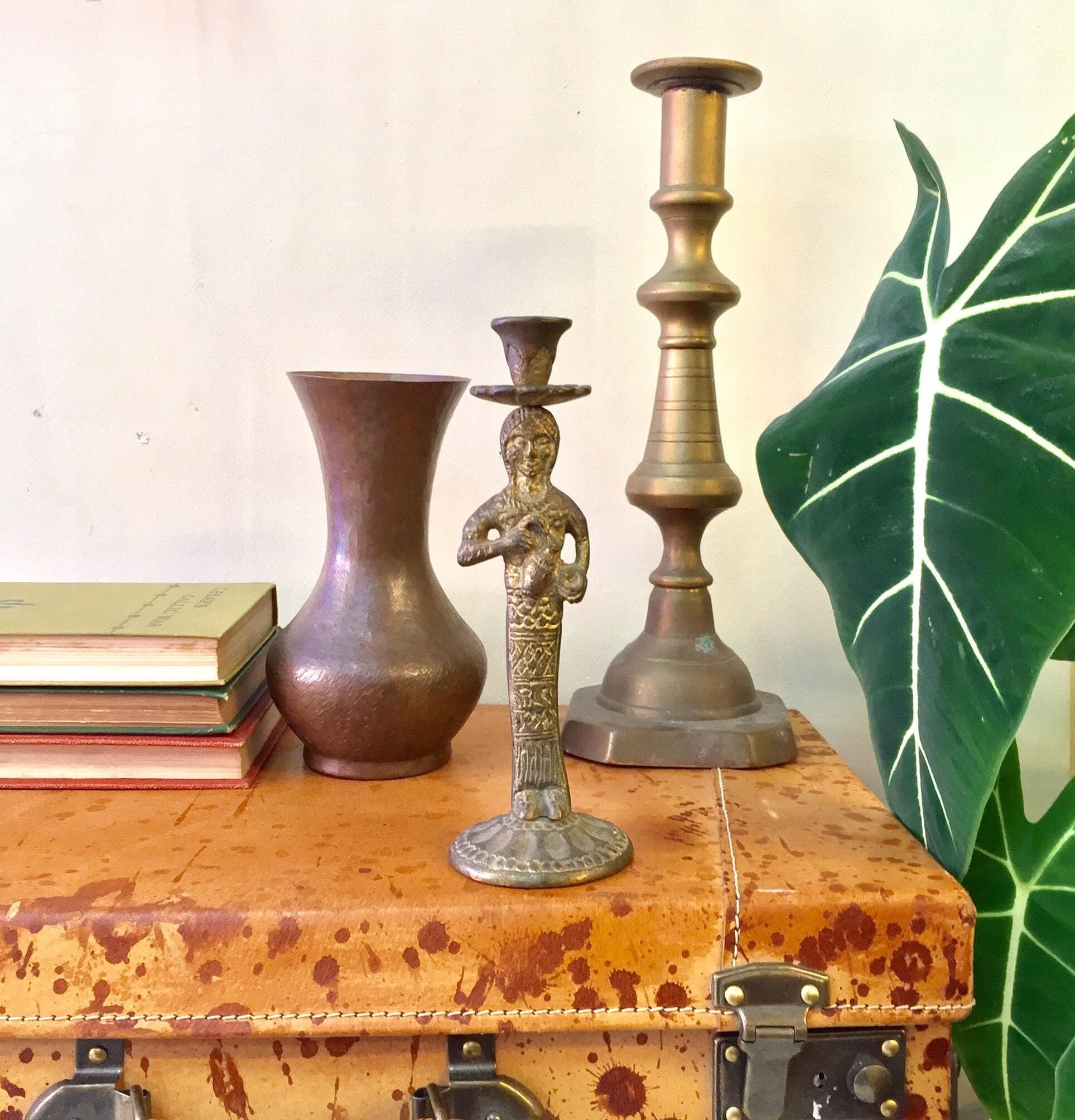 Brass Candlestick Holder | Vintage Brass | Woman Candlestick Holder | Vintage Home Decor | Boho Decor | Vintage Lighting | Candles | Gift