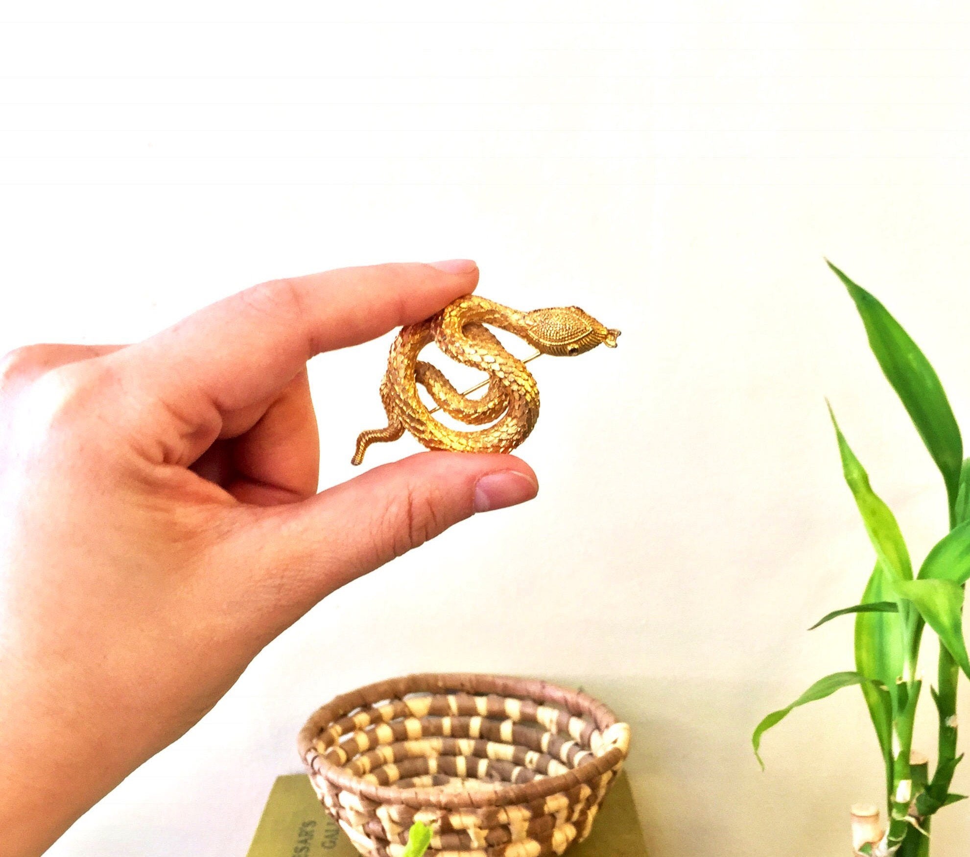 Gold Tone Snake Brooch | Coiled Snake Pin | Vintage Costume Jewelry | Snake Jewelry | Boho Snake Brooch | Gold | Holiday Gift Idea | Gift
