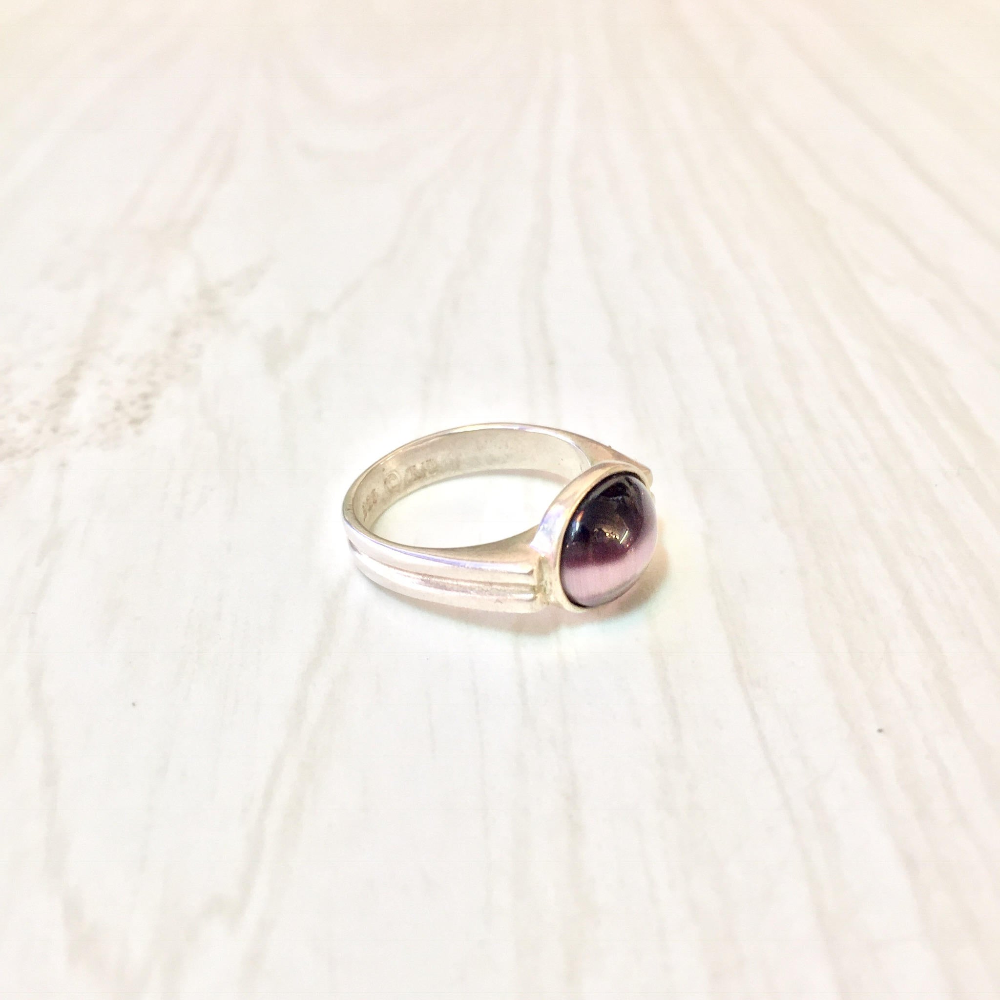 Sterling Silver Purple Tiger's Eye Ring | Oval Cabochon Tiger's Eye | Purple Gemstone | Vintage Jewelry | Gift for her | Holiday Gift Idea