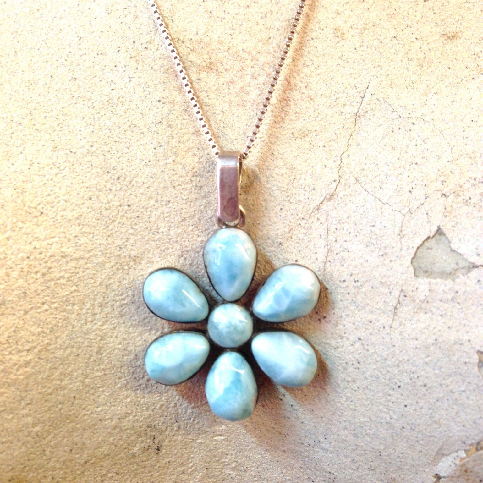 Vintage Pendant, Sterling Silver, Larimar Pendant, Larimar Jewelry, Light Blue, White, Flower Pendant, Flower, Larimar, Vintage Jewelry
