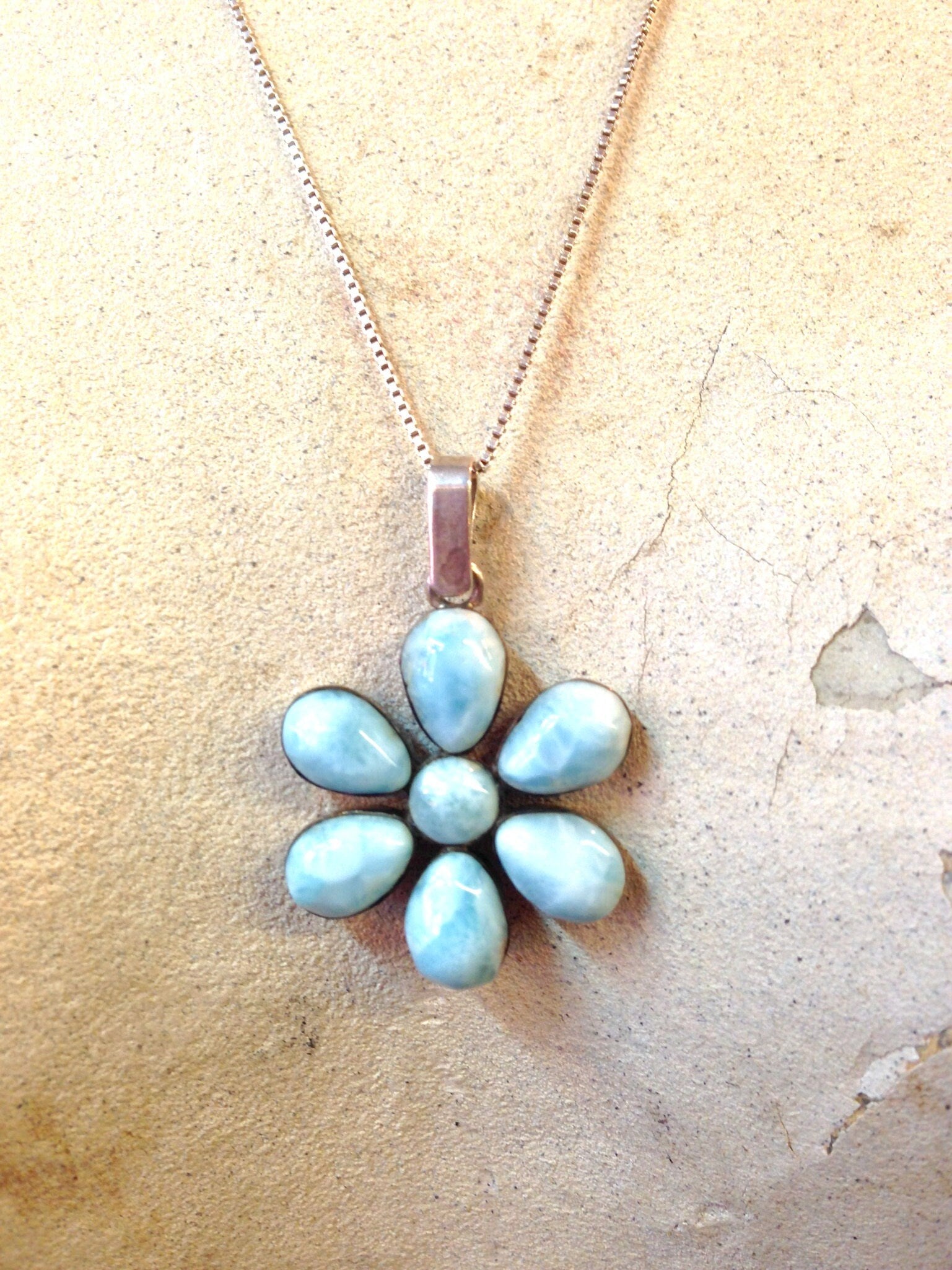 Vintage Pendant, Sterling Silver, Larimar Pendant, Larimar Jewelry, Light Blue, White, Flower Pendant, Flower, Larimar, Vintage Jewelry