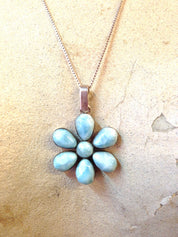 Vintage Pendant, Sterling Silver, Larimar Pendant, Larimar Jewelry, Light Blue, White, Flower Pendant, Flower, Larimar, Vintage Jewelry