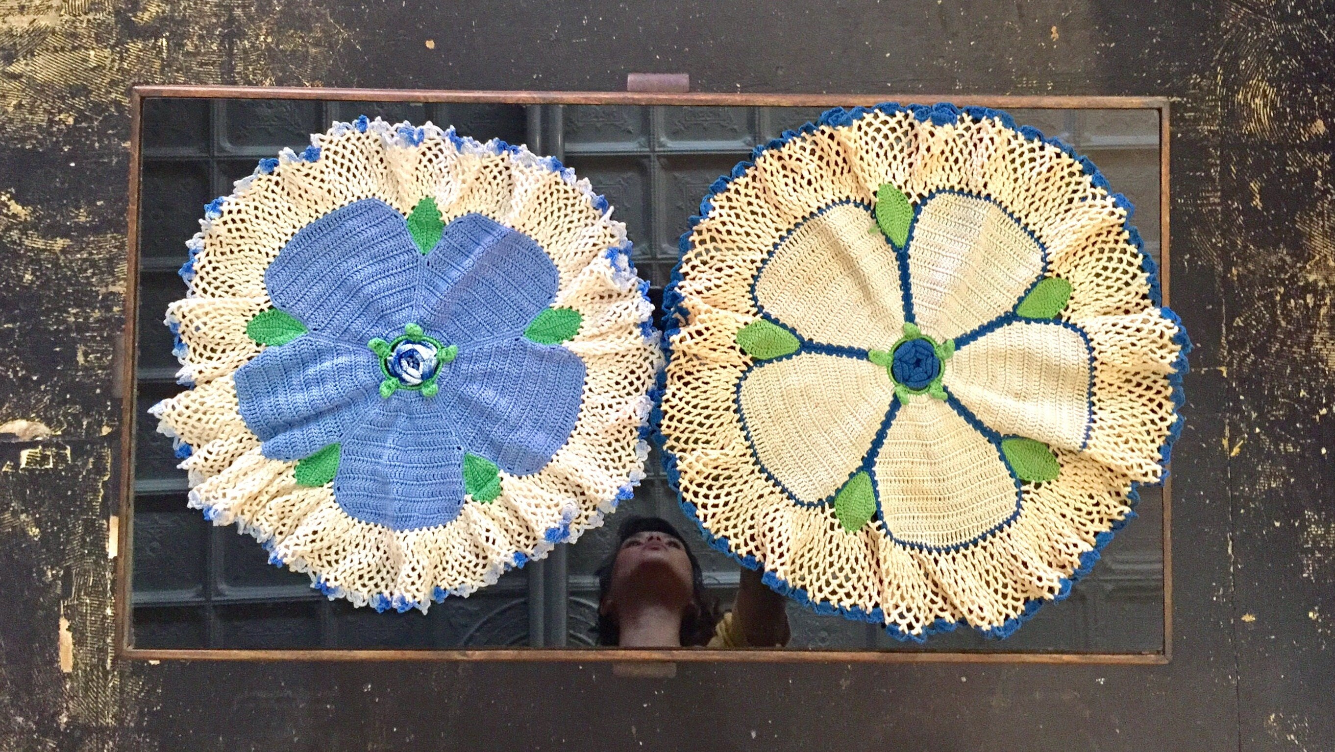 Crocheted Doily | Handmade Doily | Set of Two | Two Doilies | Crochet | Handmade | Home Decor | Textiles | Vintage | Vintage Doily | green