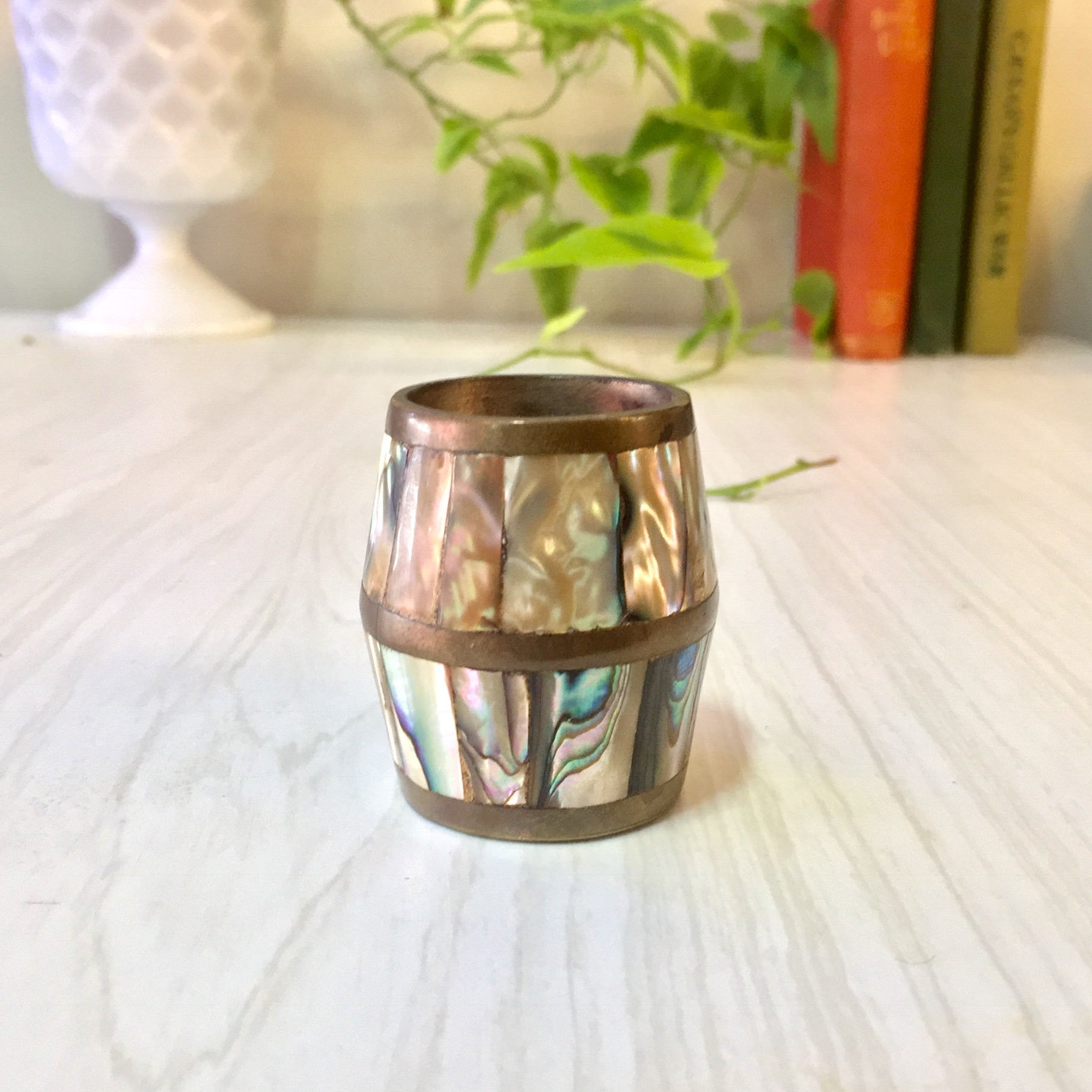 Brass and Abalone Shell Toothpick Holder | Brass and Abalone | Dining | Home Decor | Bohemian Home Decor | Holiday Gift Idea | Boho Home