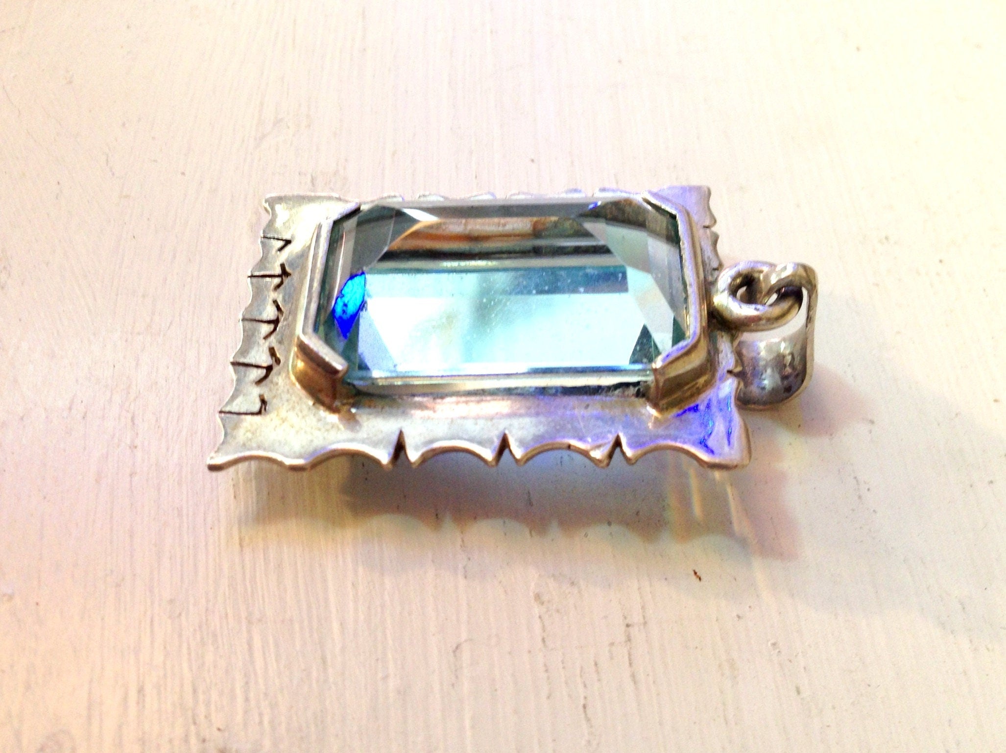 Vintage Aquamarine Pendant | Sterling Silver Pendant | Vintage Silver Stone Pendant | Vintage Necklace Pendant | Sterling Silver Pendant