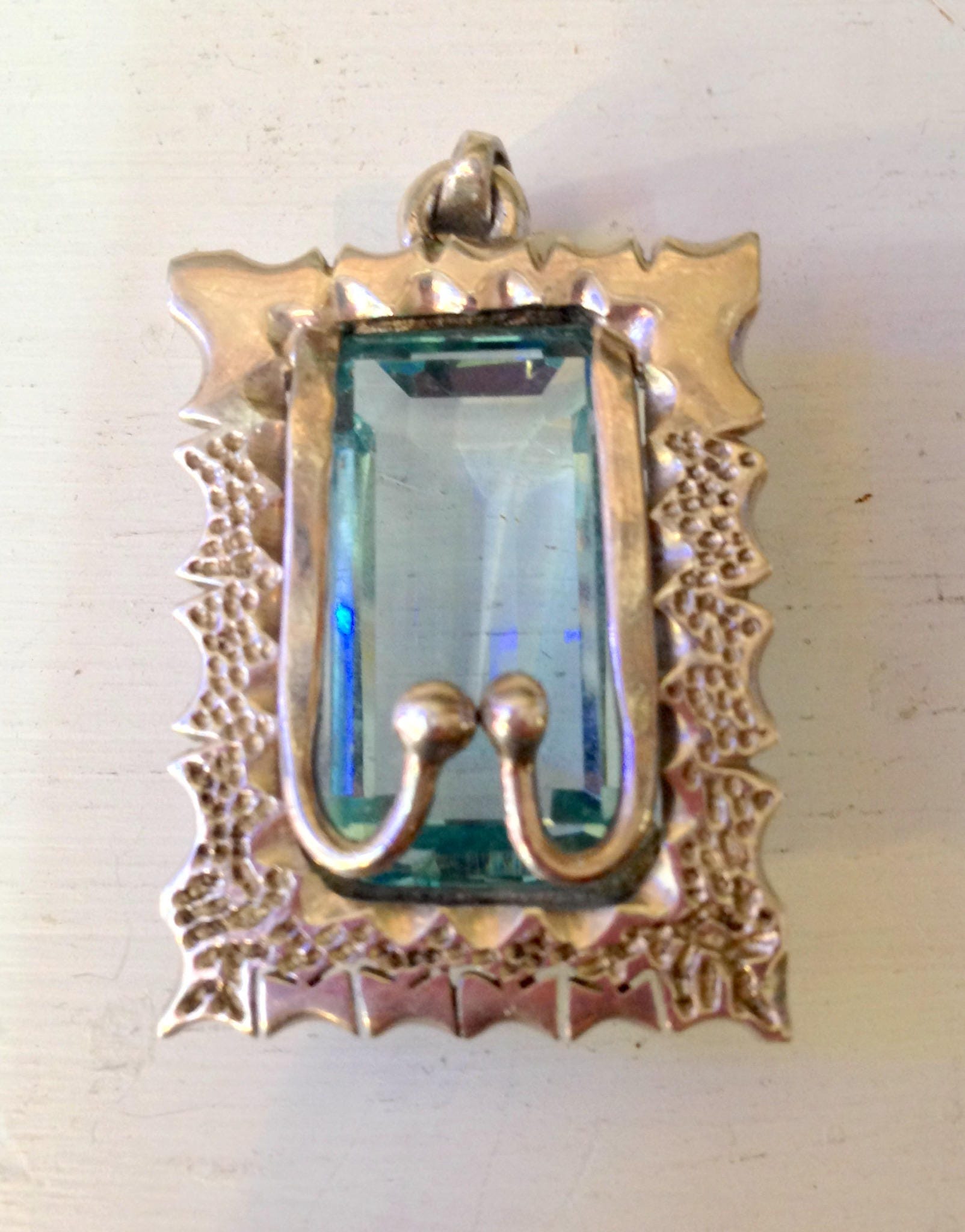 Vintage Aquamarine Pendant | Sterling Silver Pendant | Vintage Silver Stone Pendant | Vintage Necklace Pendant | Sterling Silver Pendant