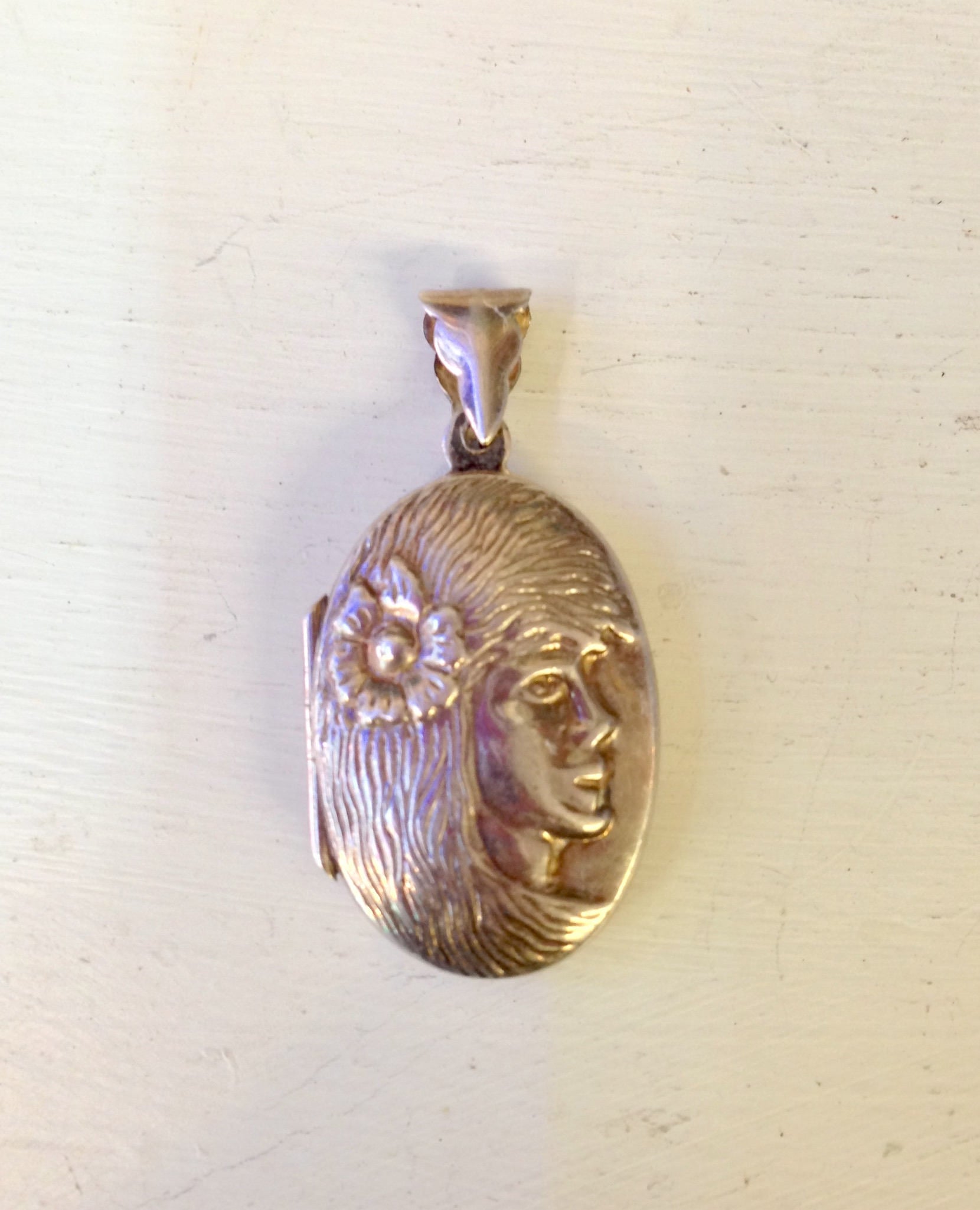 Vintage Silver Locket, Fairy Locket, Vintage Jewelry, Silver Pendant, Keepsake Jewelry, Sterling Silver, Vintage Necklace, Flower, Girl