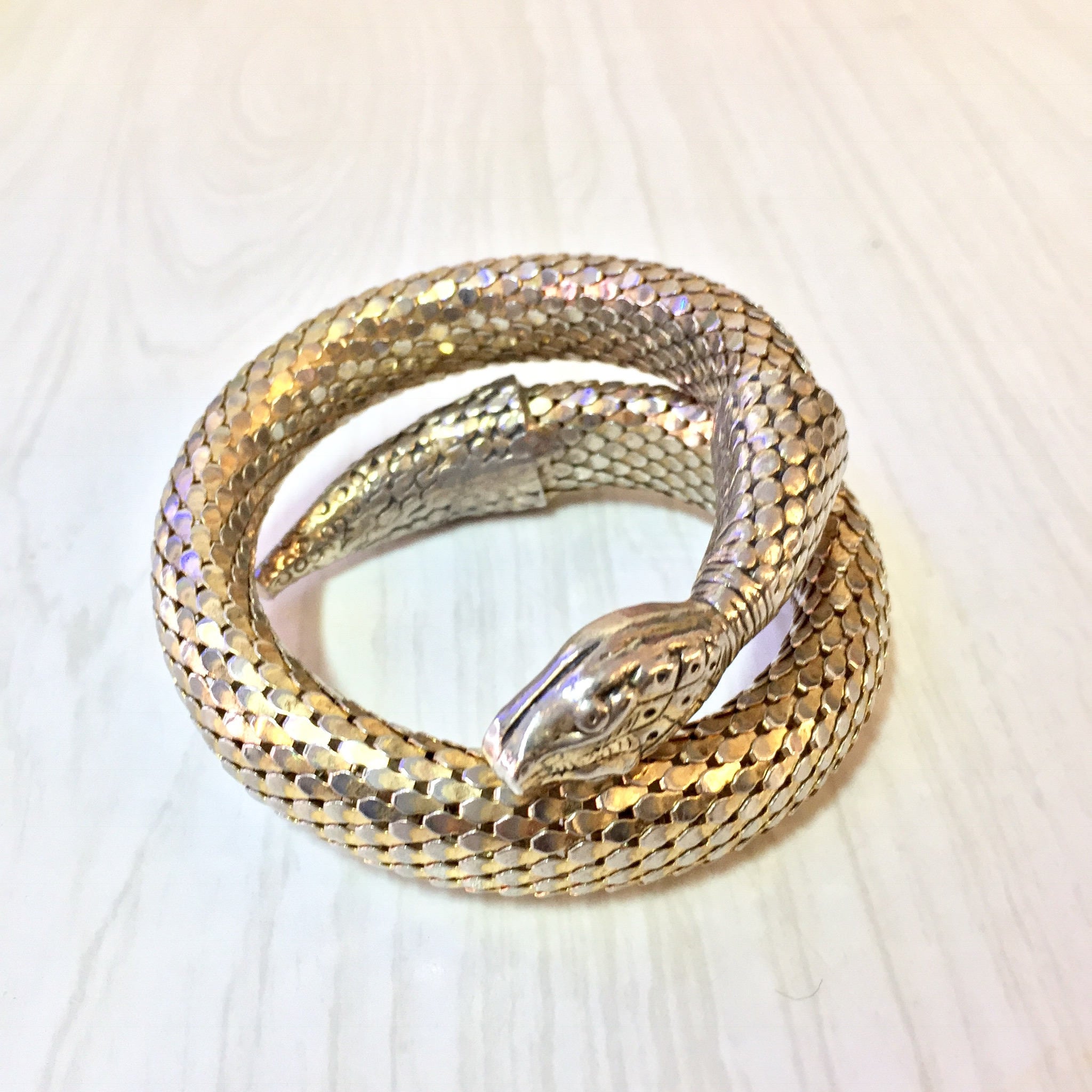 Vintage Mesh Snake Bracelet | Gold Tone Snake Wrap Bracelet | Costume Jewelry | 1970's Jewelry | Wrap Around Snake Bracelet | Boho Jewelry