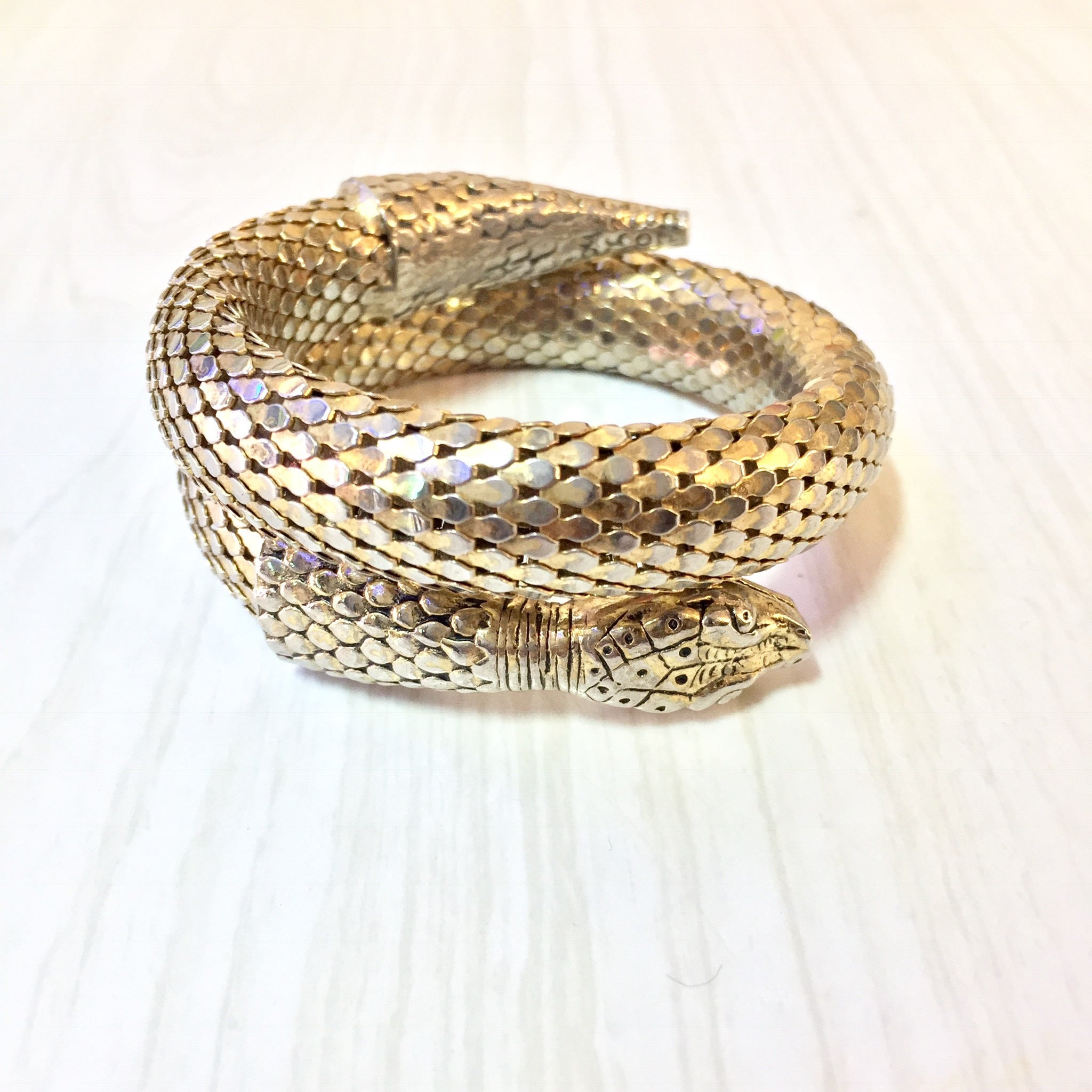 Vintage Mesh Snake Bracelet | Gold Tone Snake Wrap Bracelet | Costume Jewelry | 1970's Jewelry | Wrap Around Snake Bracelet | Boho Jewelry