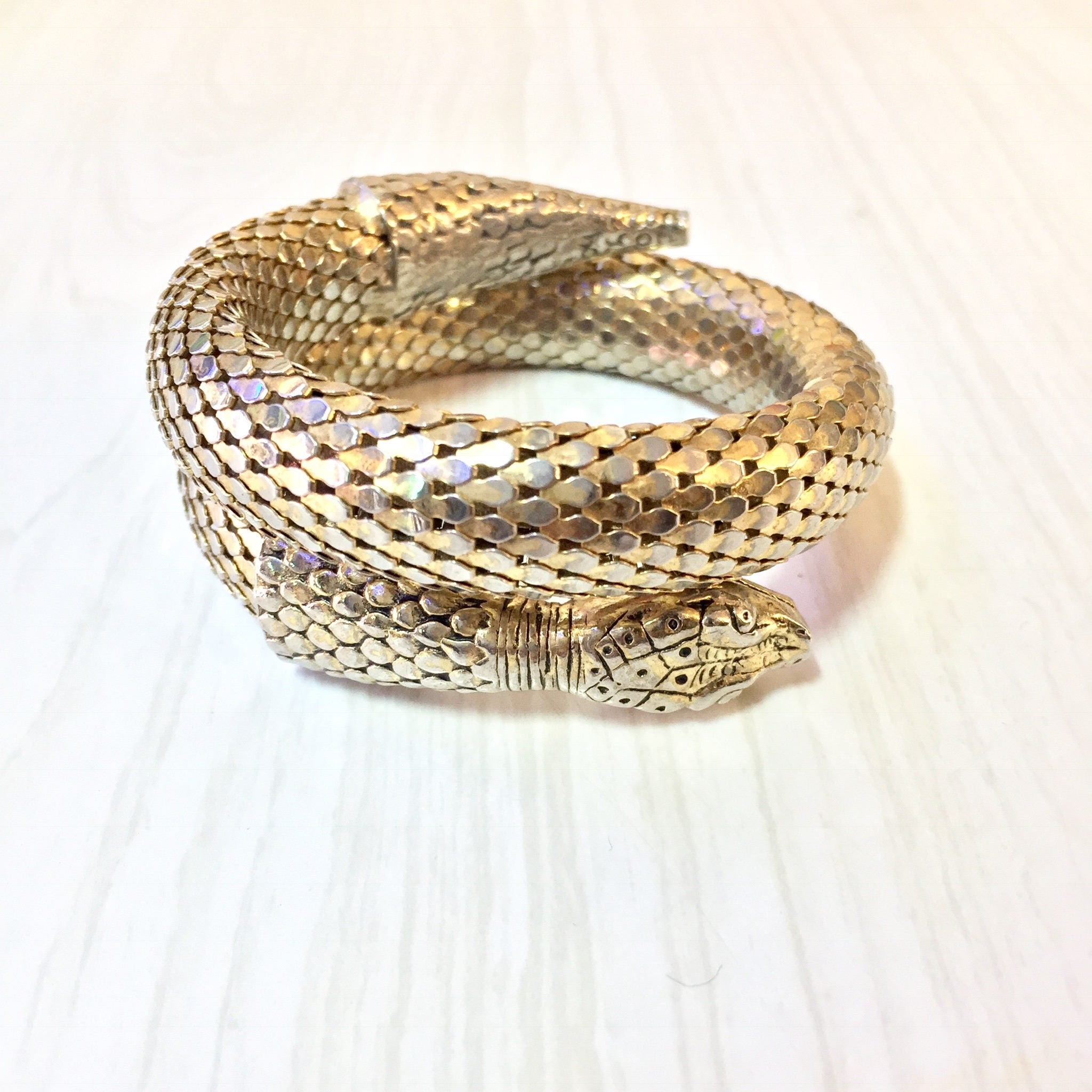 Vintage Mesh Snake Bracelet | Gold Tone Snake Wrap Bracelet | Costume Jewelry | 1970's Jewelry | Wrap Around Snake Bracelet | Boho Jewelry
