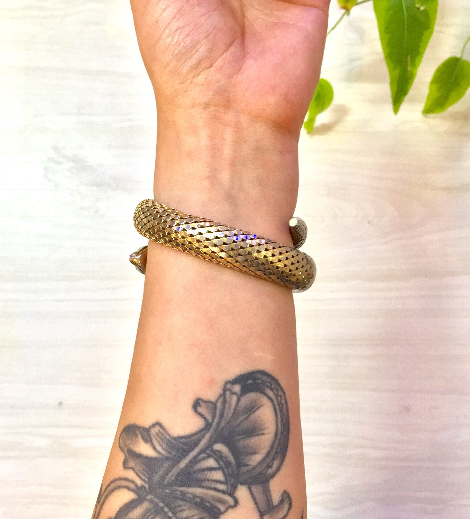 Vintage Mesh Snake Bracelet | Gold Tone Snake Wrap Bracelet | Costume Jewelry | 1970's Jewelry | Wrap Around Snake Bracelet | Boho Jewelry