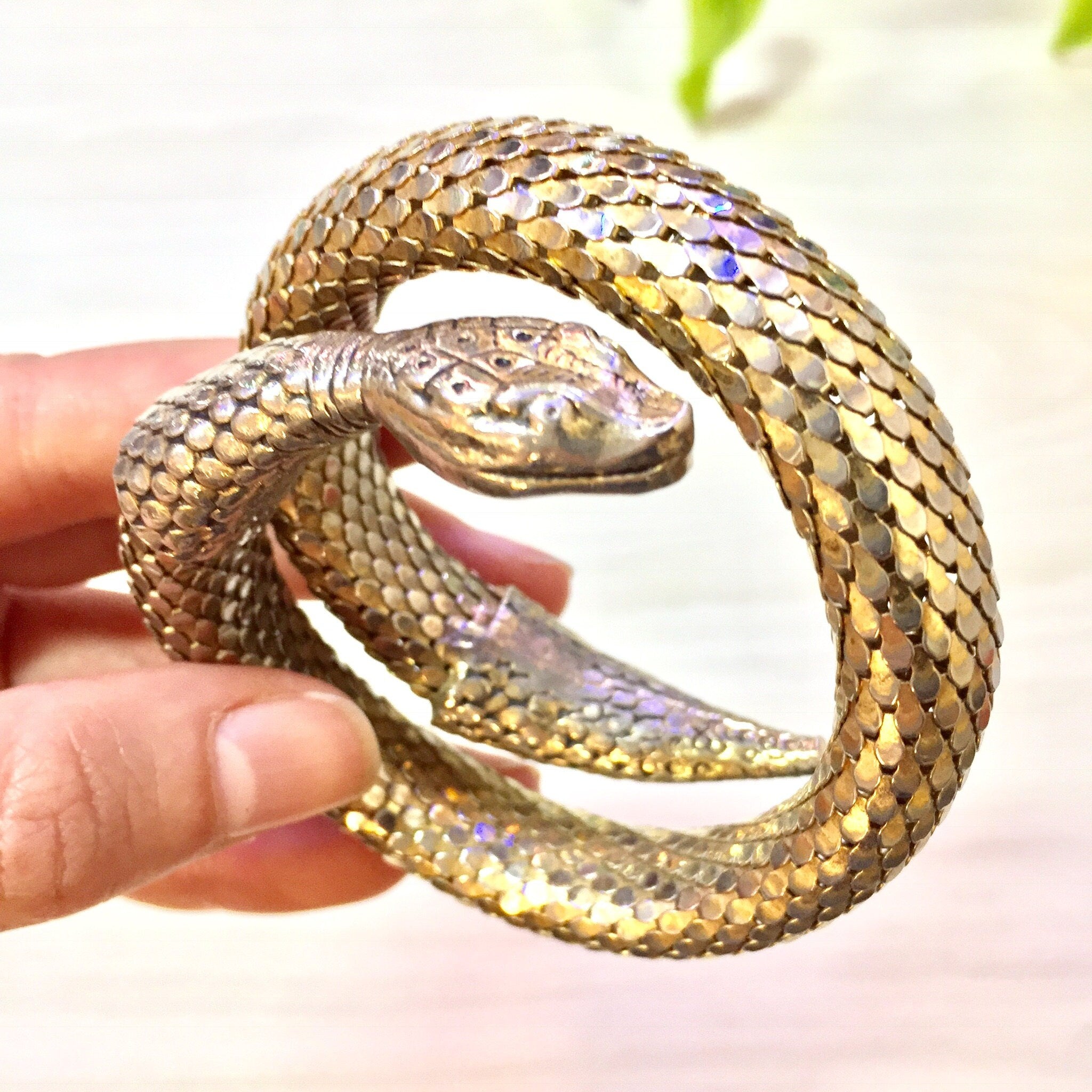 Vintage Mesh Snake Bracelet | Gold Tone Snake Wrap Bracelet | Costume Jewelry | 1970's Jewelry | Wrap Around Snake Bracelet | Boho Jewelry