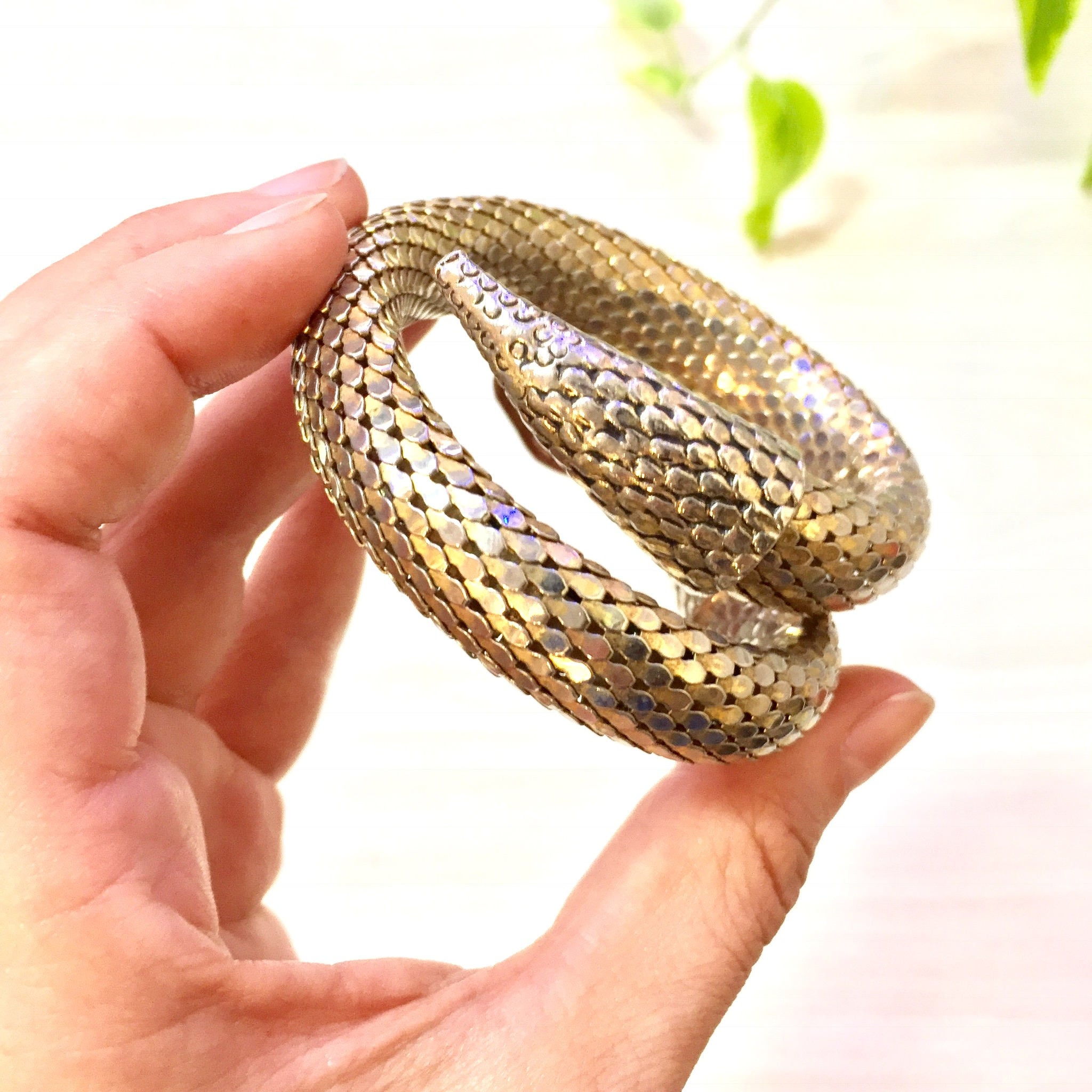 Vintage Mesh Snake Bracelet | Gold Tone Snake Wrap Bracelet | Costume Jewelry | 1970's Jewelry | Wrap Around Snake Bracelet | Boho Jewelry