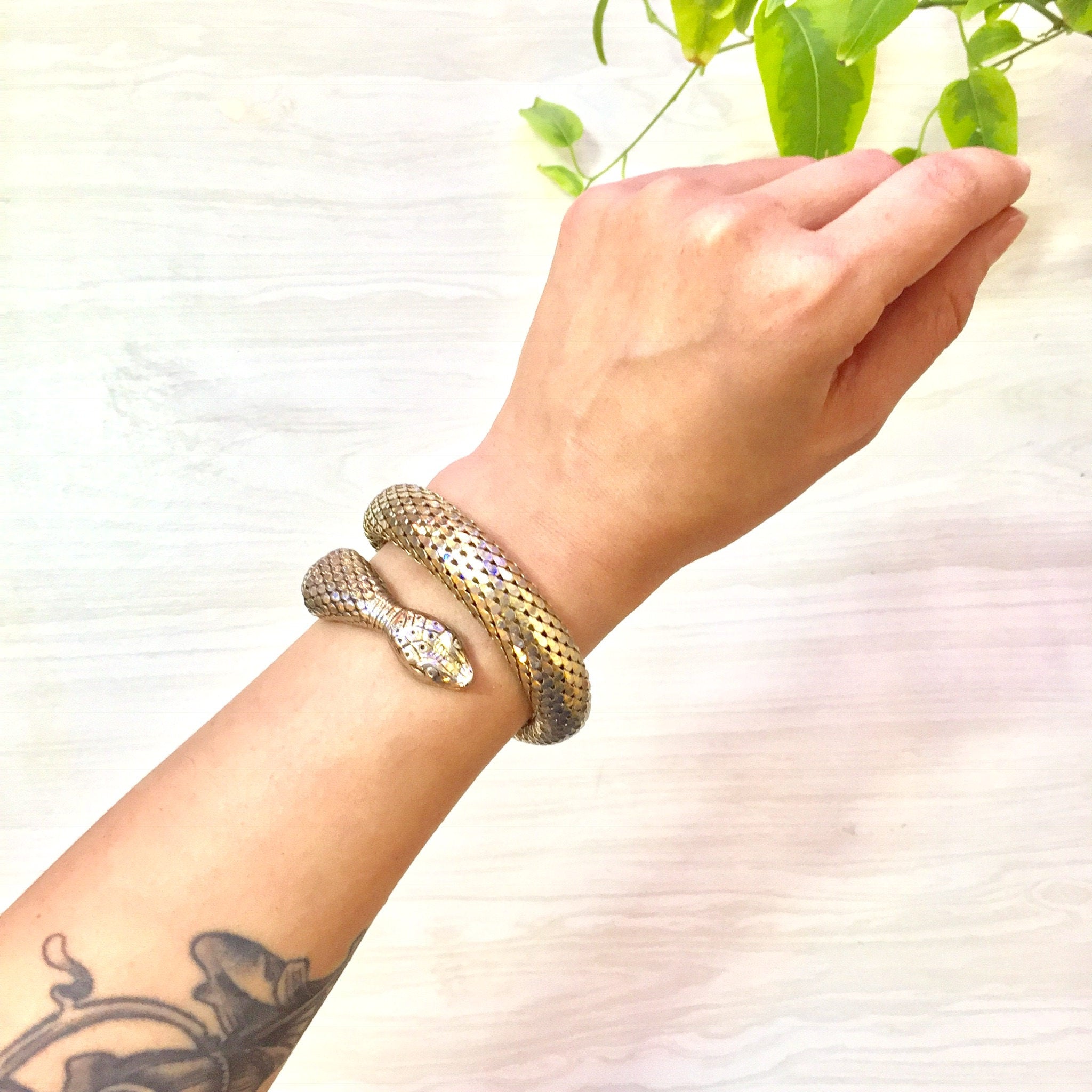 Vintage Mesh Snake Bracelet | Gold Tone Snake Wrap Bracelet | Costume Jewelry | 1970's Jewelry | Wrap Around Snake Bracelet | Boho Jewelry