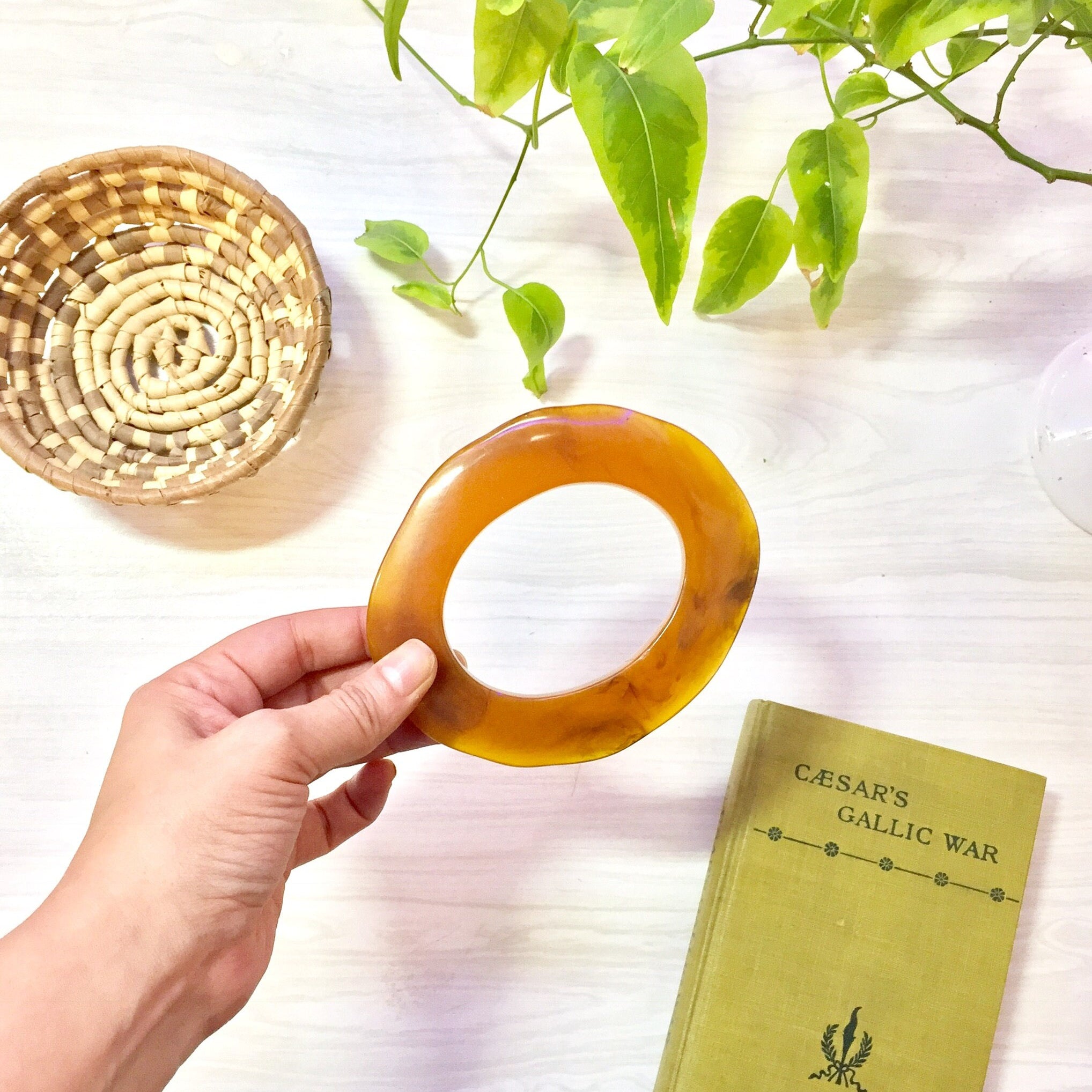 Orange Bakelite Bangle Bracelet | Orange with Brown Swirl Bakelite | Flat Bakelite Bracelet | Bangle | Vintage Bakelite | Jewelry | Gift